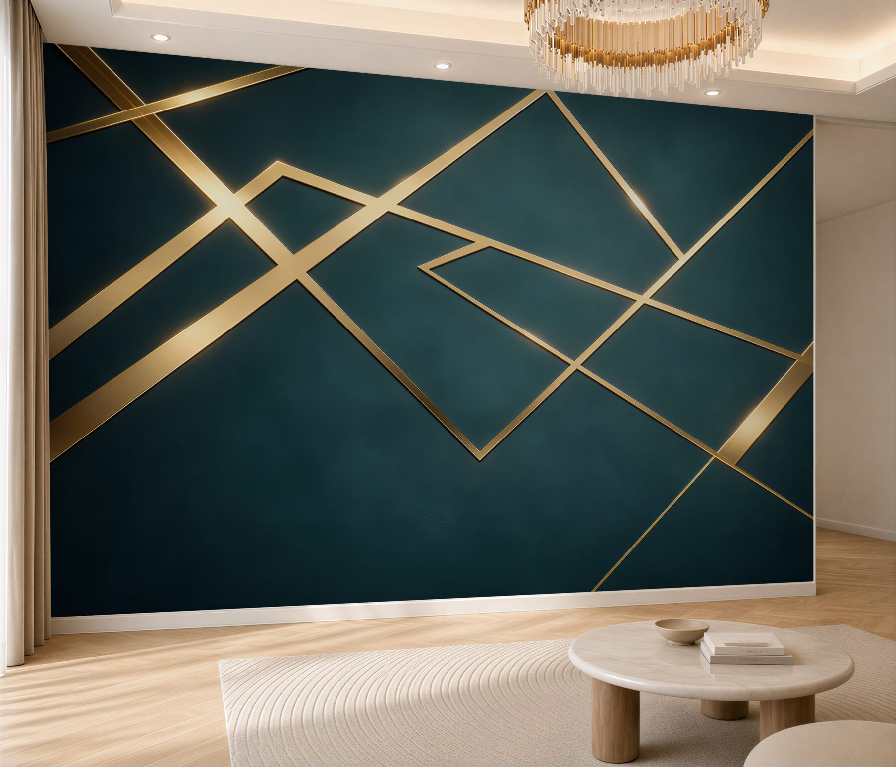 Fototapeta geometryczne złote linie na ciemnozielonym tle glamour?v23