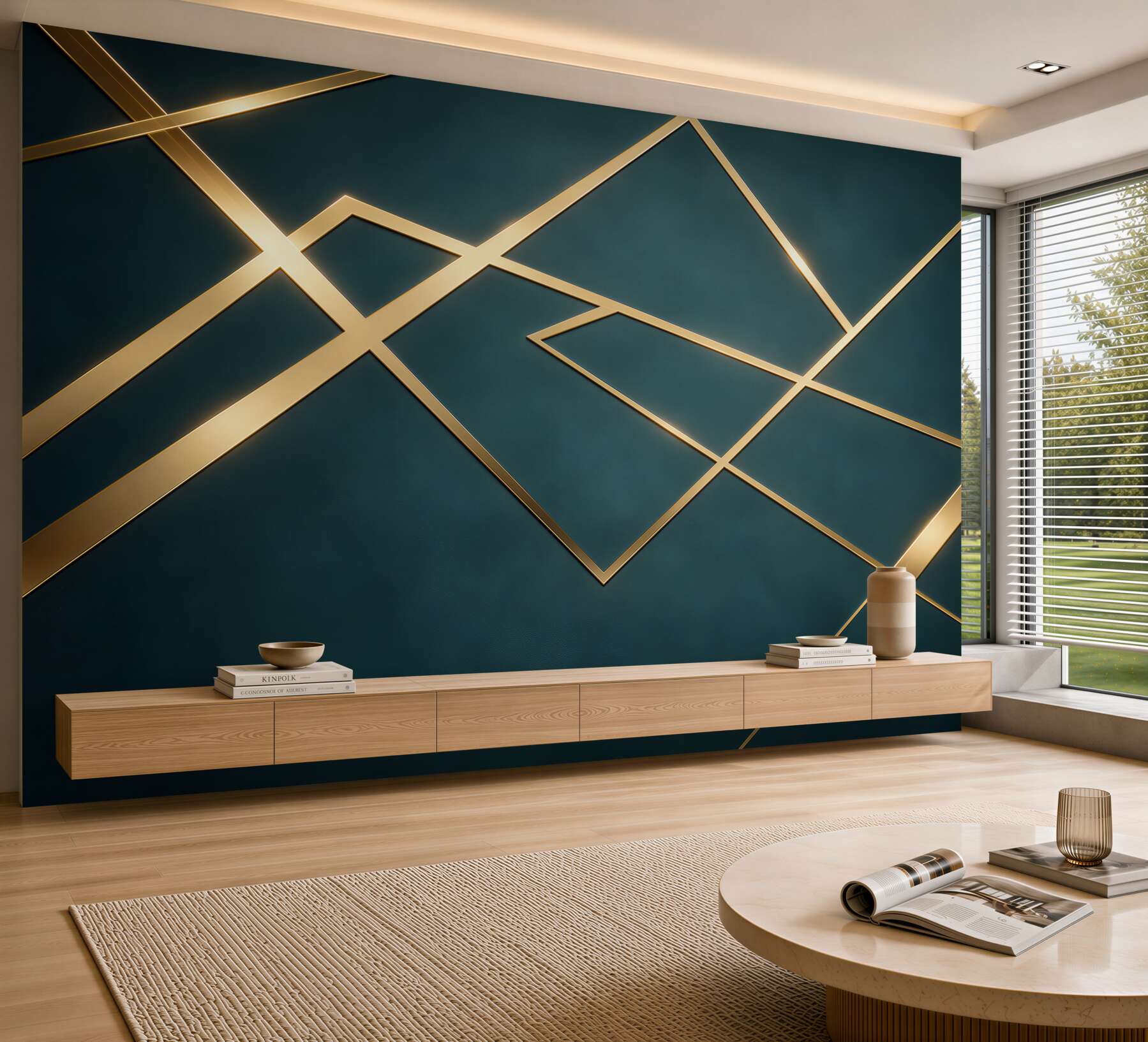 Fototapeta geometryczne złote linie na ciemnozielonym tle glamour?v23
