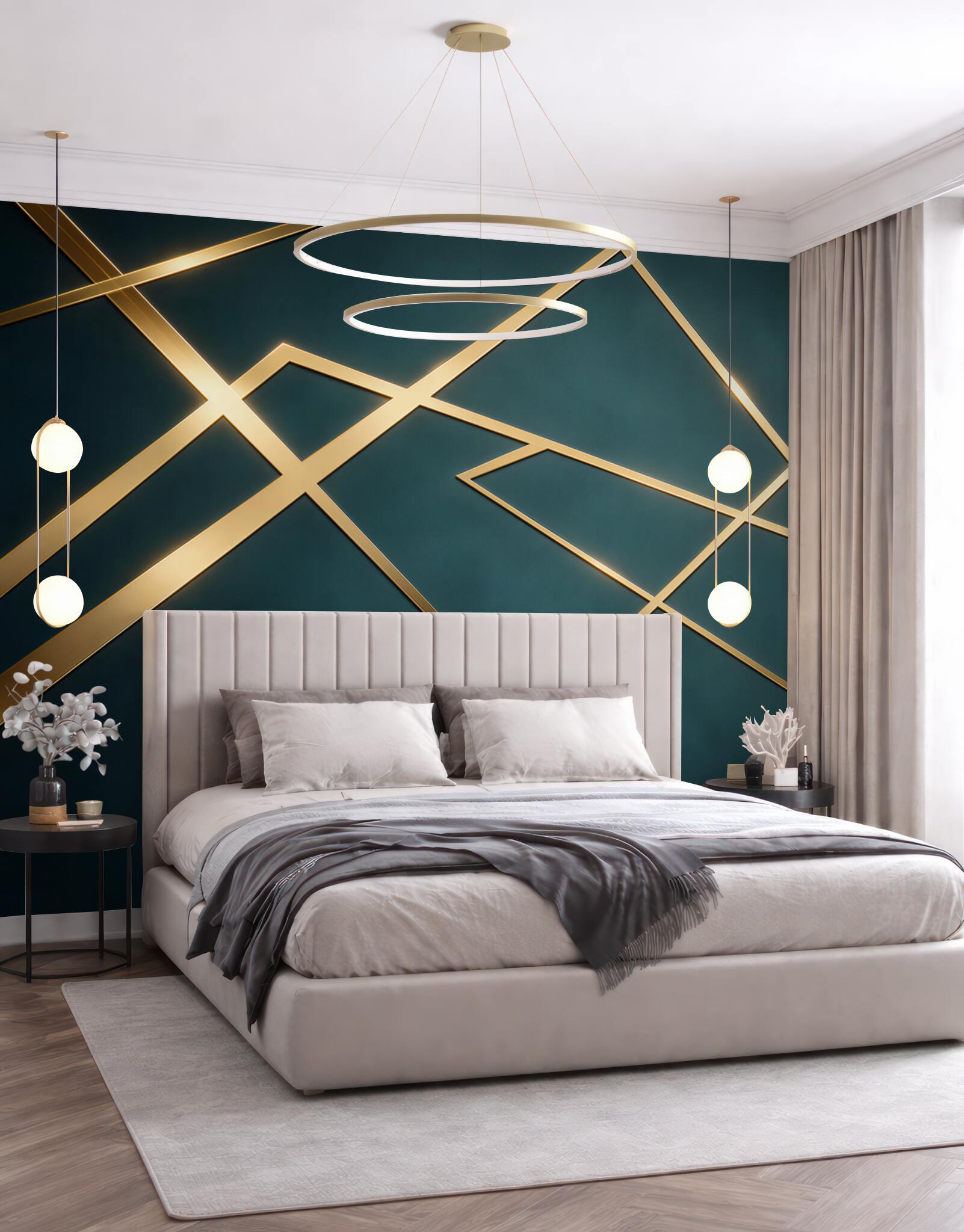 Fototapeta geometryczne złote linie na ciemnozielonym tle glamour?v23
