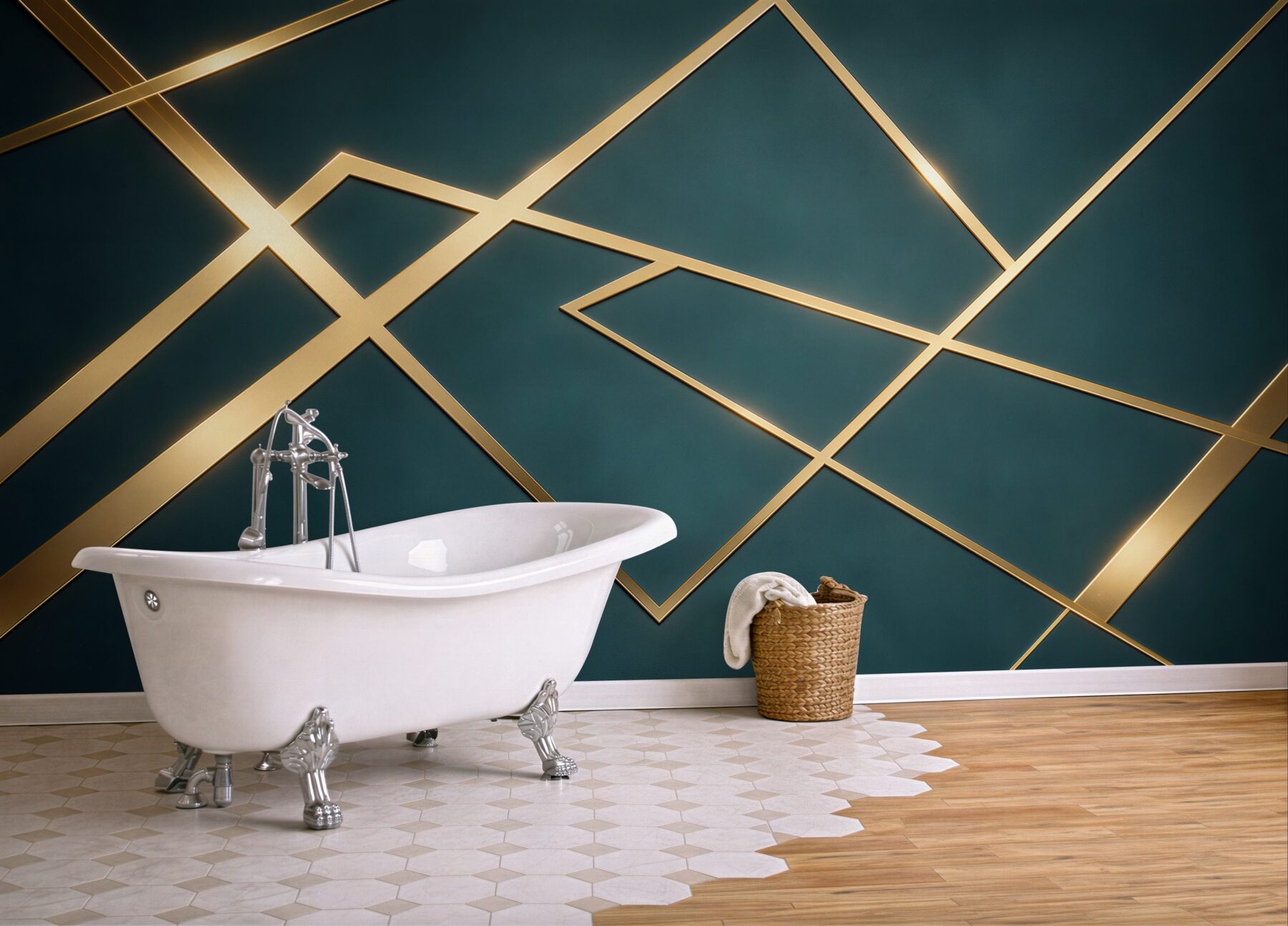 Fototapeta geometryczne złote linie na ciemnozielonym tle glamour?v23