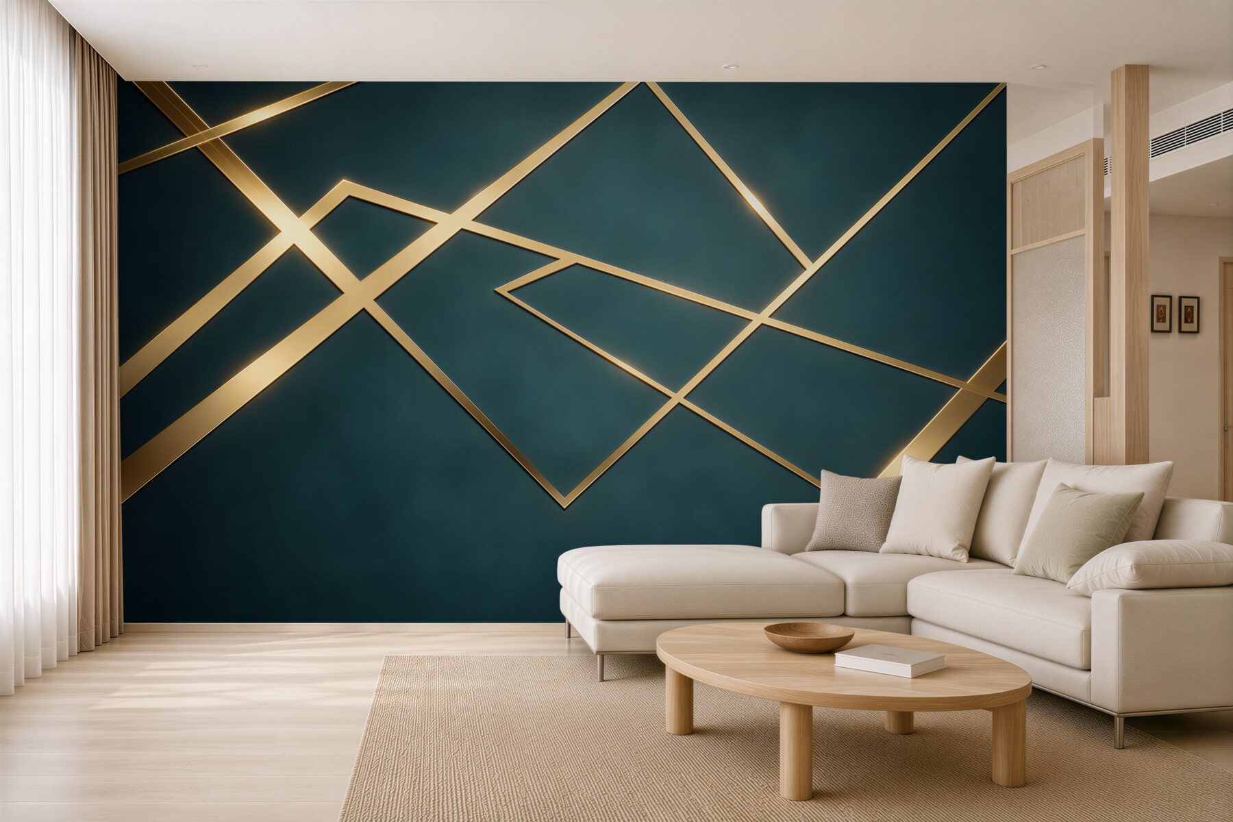 Fototapeta geometryczne złote linie na ciemnozielonym tle glamour