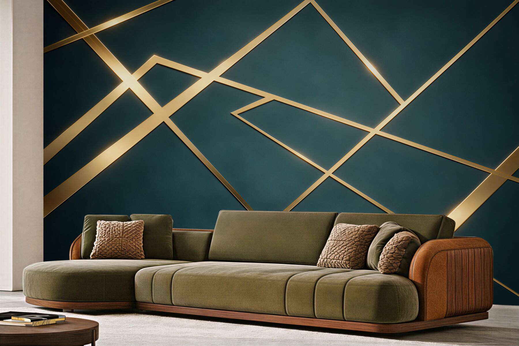 Fototapeta geometryczne złote linie na ciemnozielonym tle glamour?v23