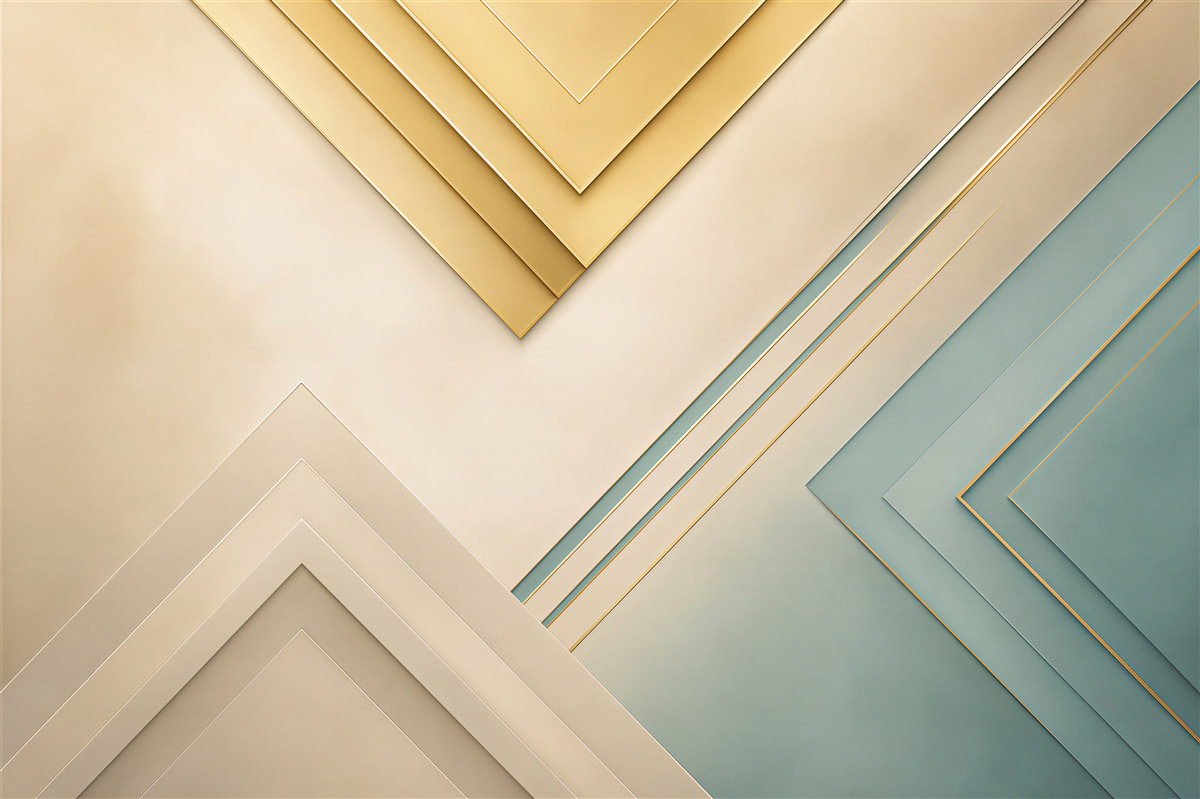 Fototapeta geometryczne panele beżowo błękitne ze złotymi akcentami