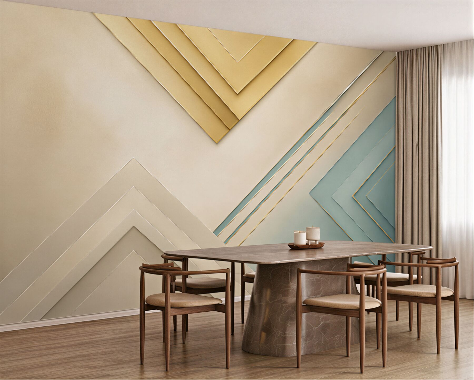 Fototapeta geometryczne panele beżowo błękitne ze złotymi akcentami?v23
