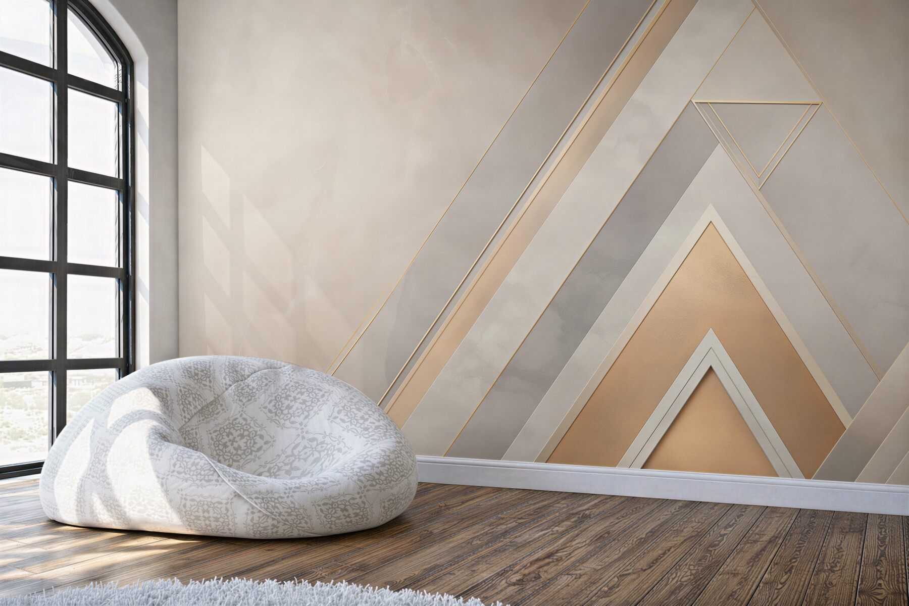 Fototapeta geometryczne trójkąty beżowe ze złotymi akcentami nowoczesne?v23