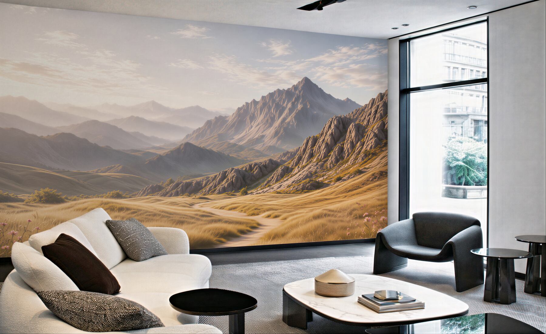 Fototapeta górski krajobraz o wschodzie słońca z polną ścieżką?v23