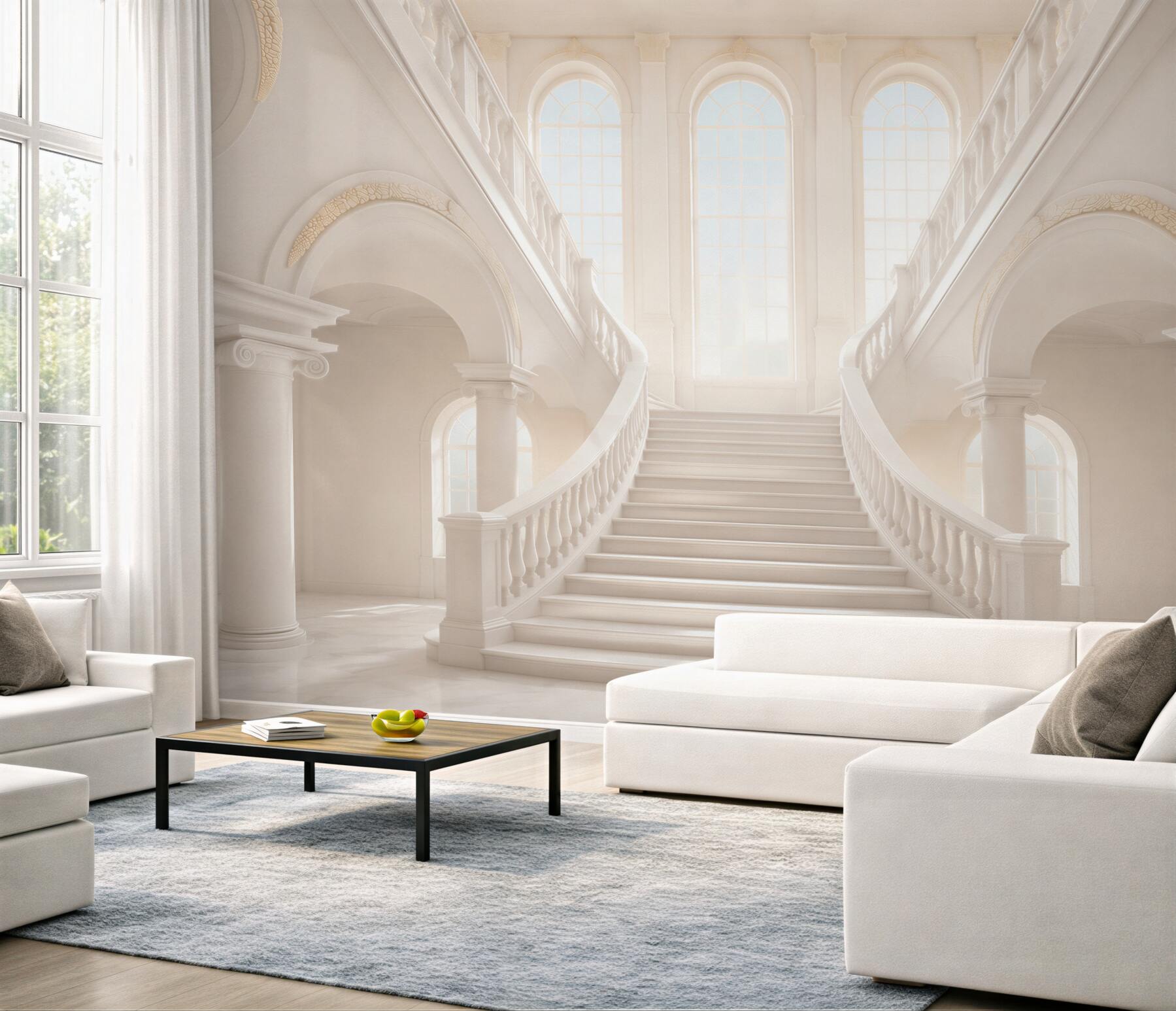 Fototapeta białe pałacowe schody we wnętrzu elegancka klasyczna?v23