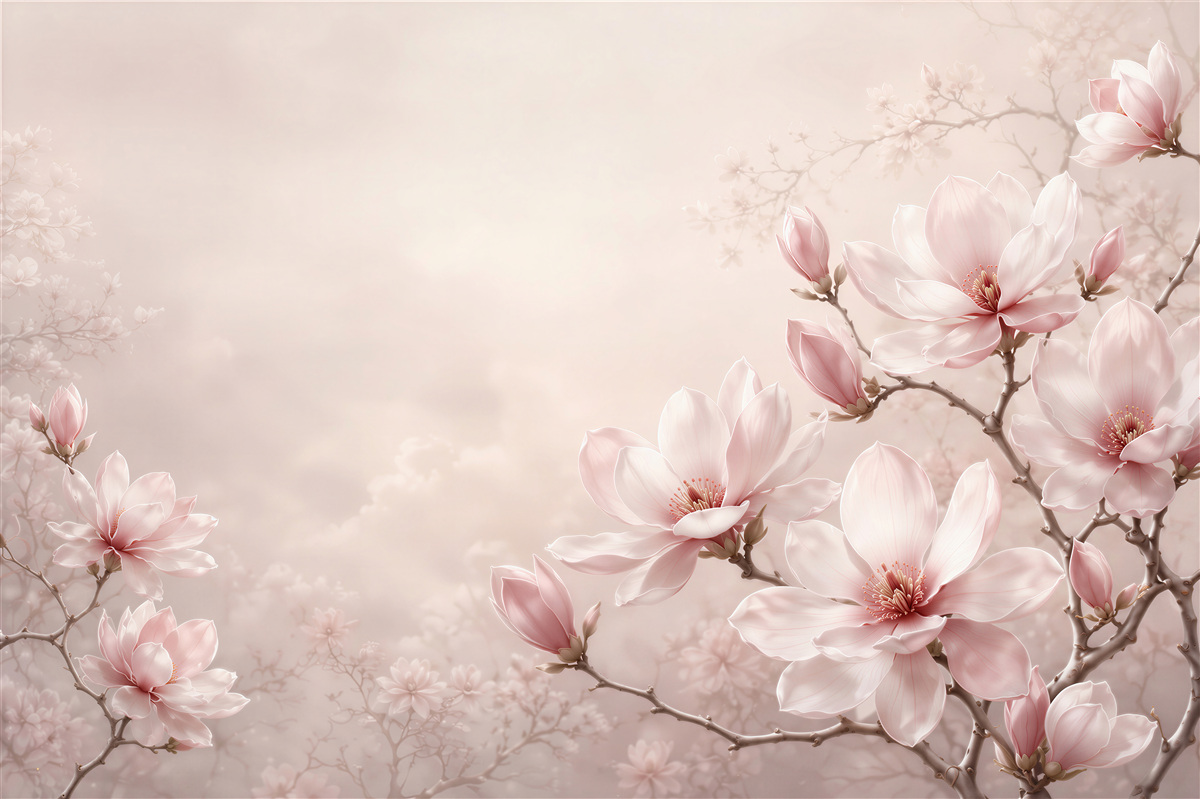 Fototapeta kwiaty magnolii pudrowy róż delikatna do sypialni