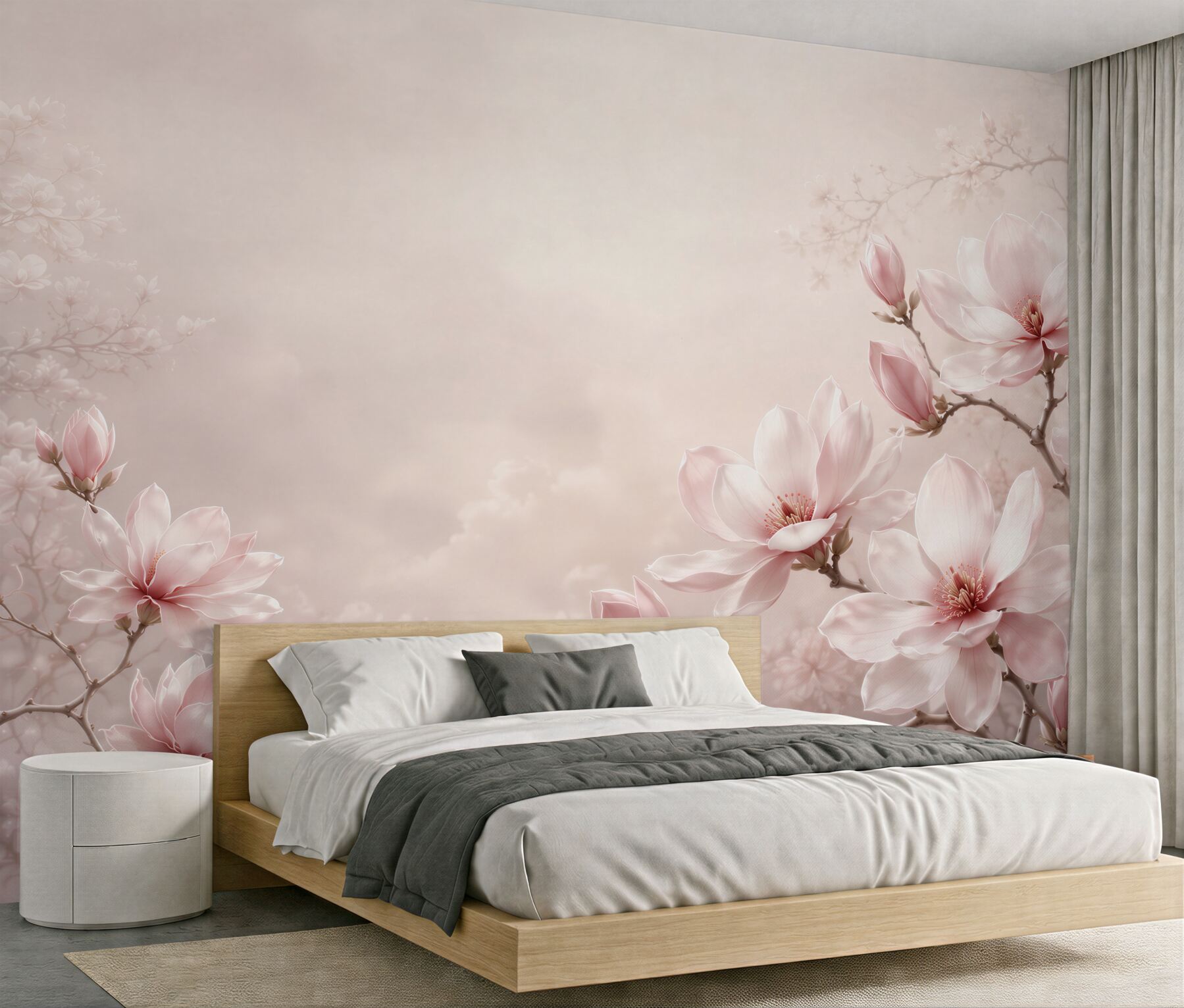 Fototapeta kwiaty magnolii pudrowy róż delikatna do sypialni
