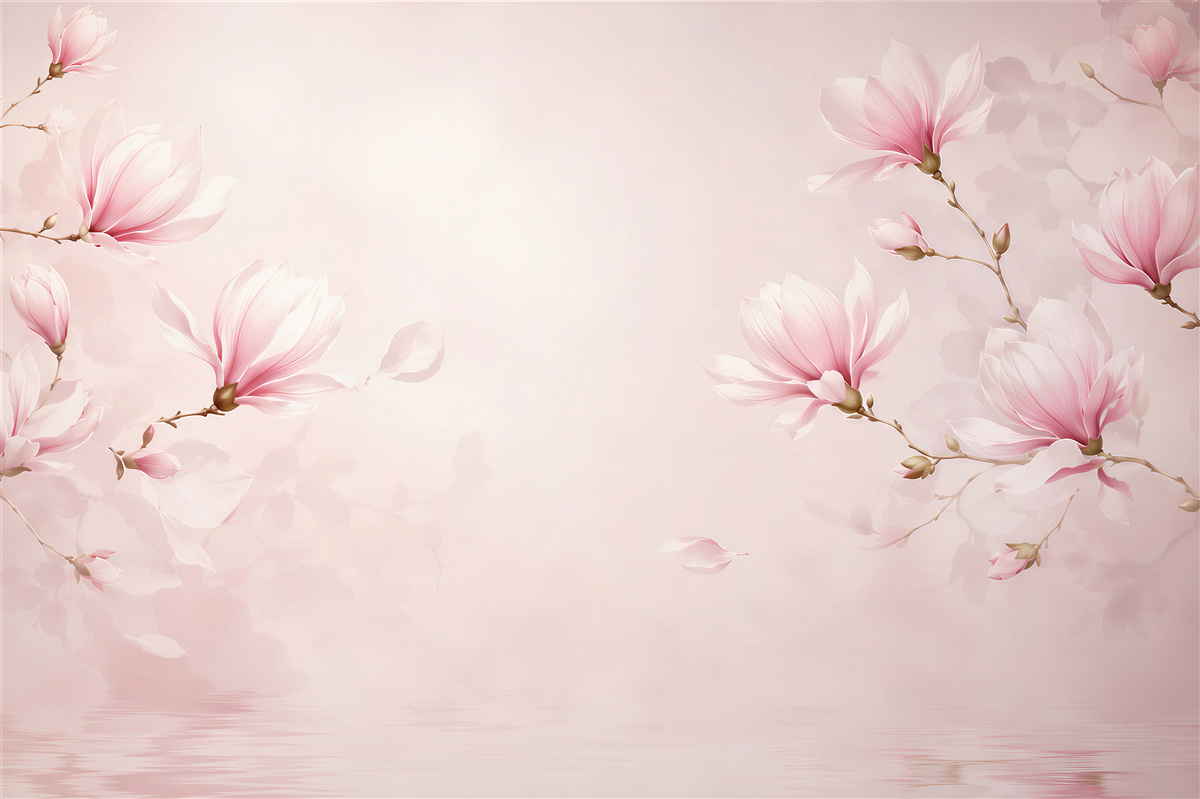 Fototapeta kwitnące magnolie różowe na pastelowym tle do sypialni