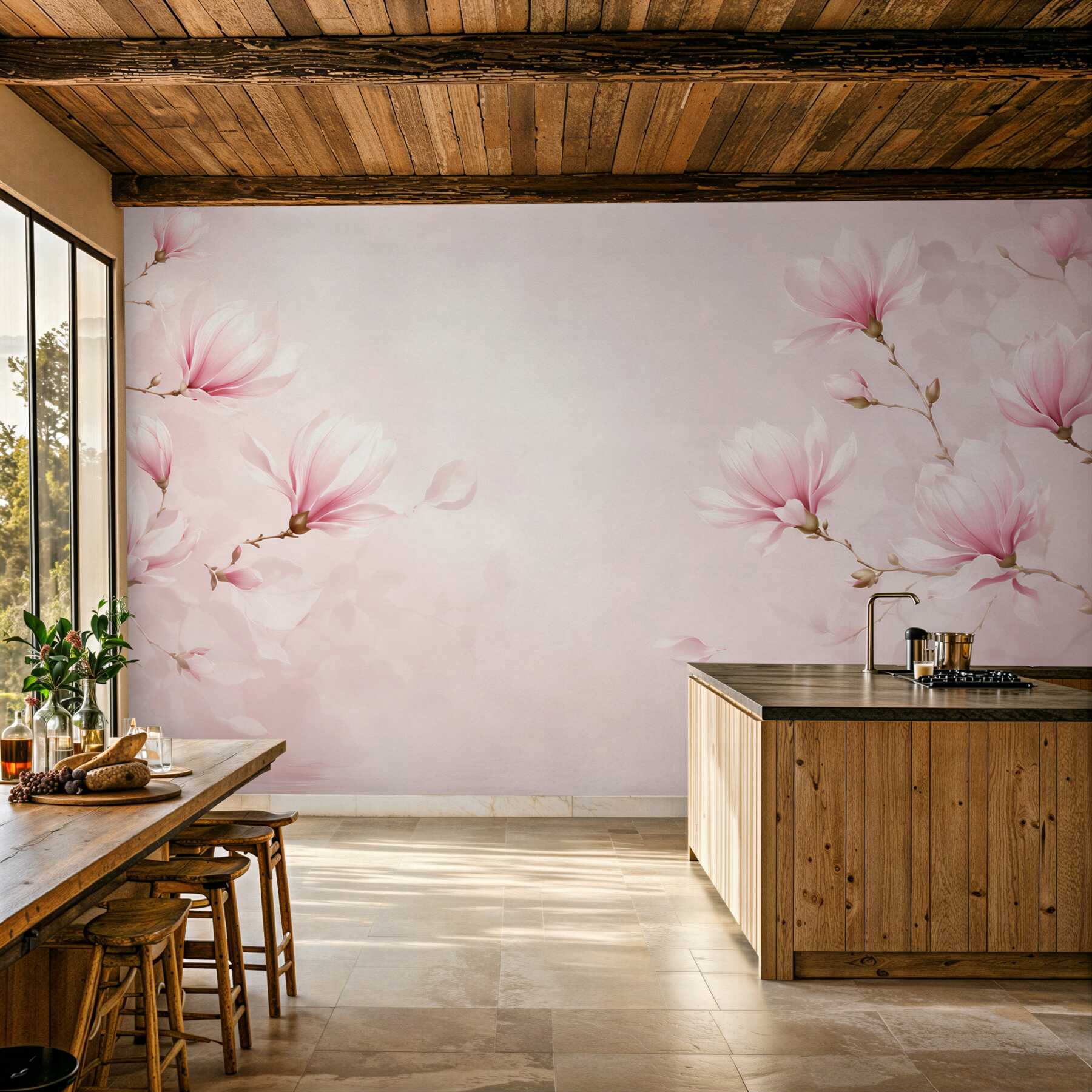 Fototapeta kwitnące magnolie różowe na pastelowym tle do sypialni?v23