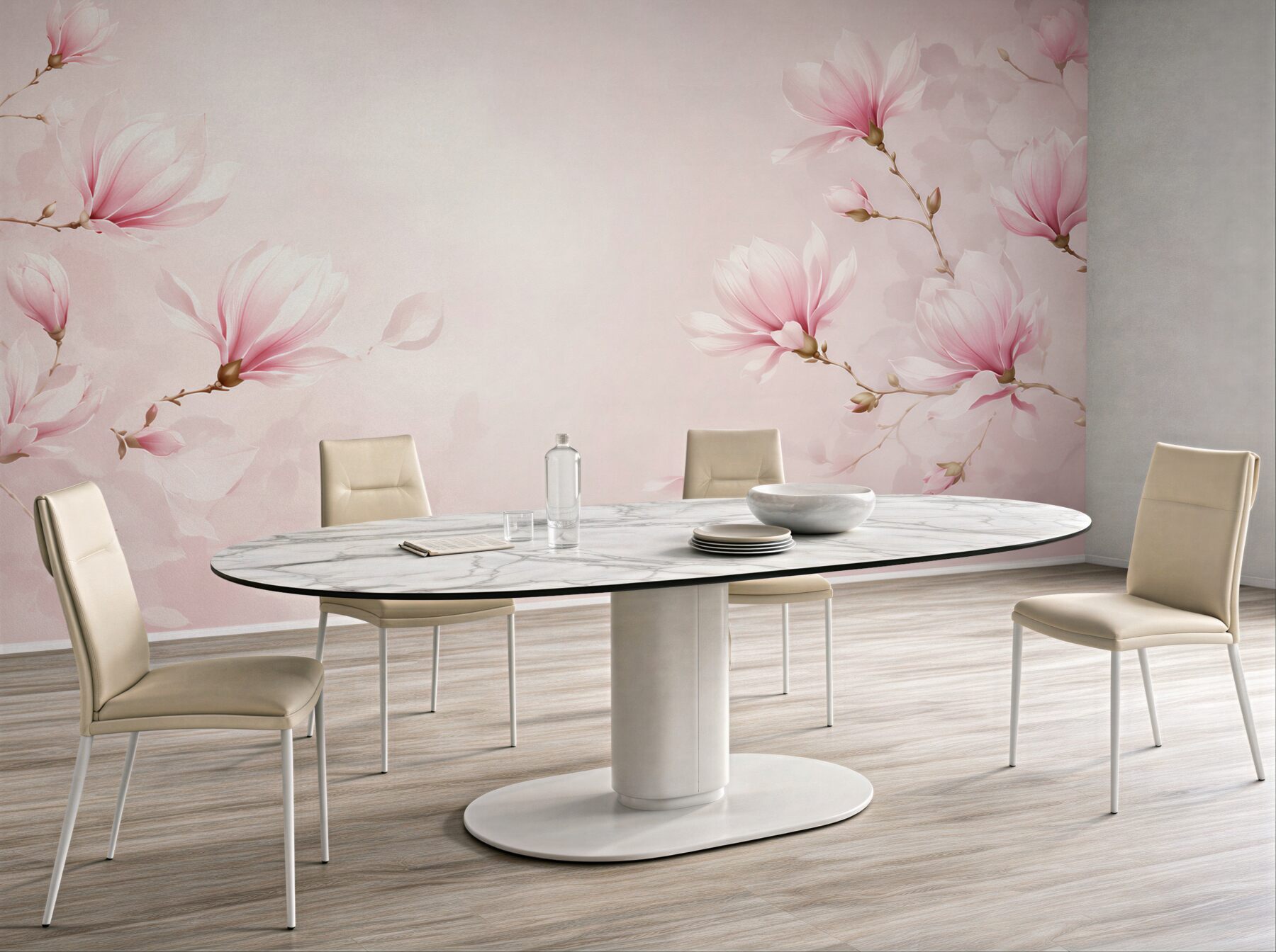 Fototapeta kwitnące magnolie różowe na pastelowym tle do sypialni?v23
