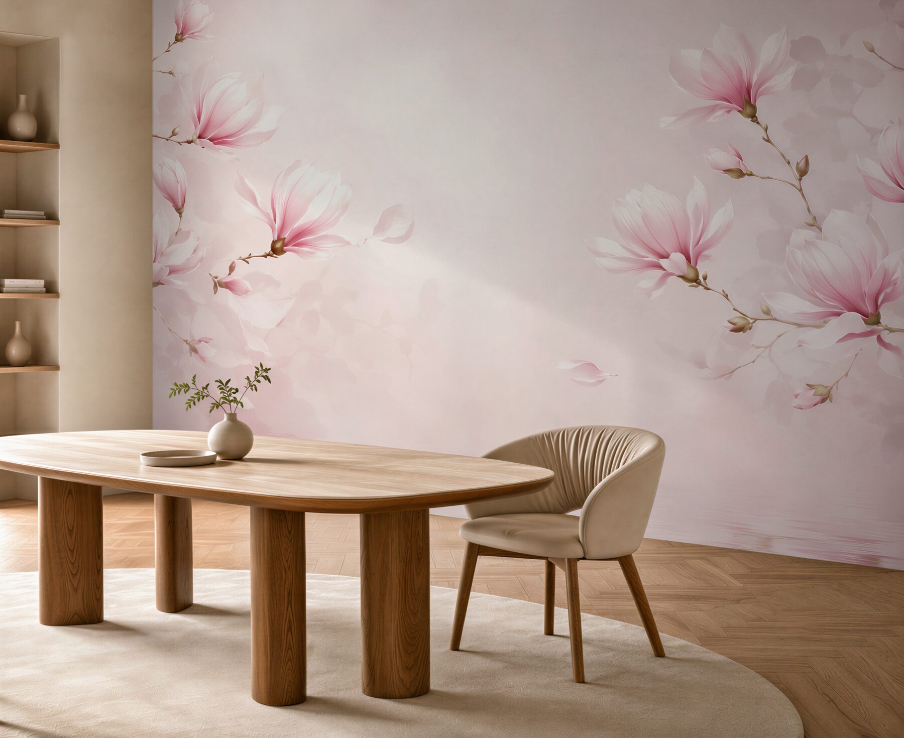 Fototapeta kwitnące magnolie różowe na pastelowym tle do sypialni?v23