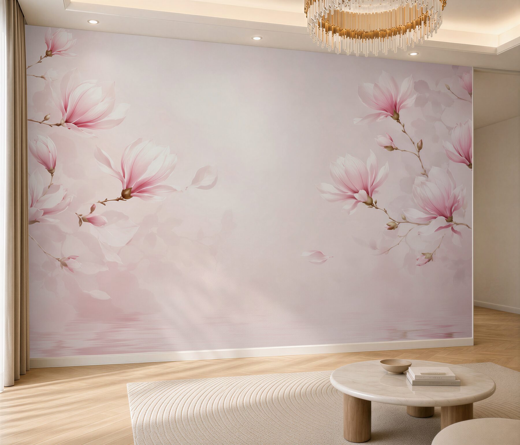 Fototapeta kwitnące magnolie różowe na pastelowym tle do sypialni?v23