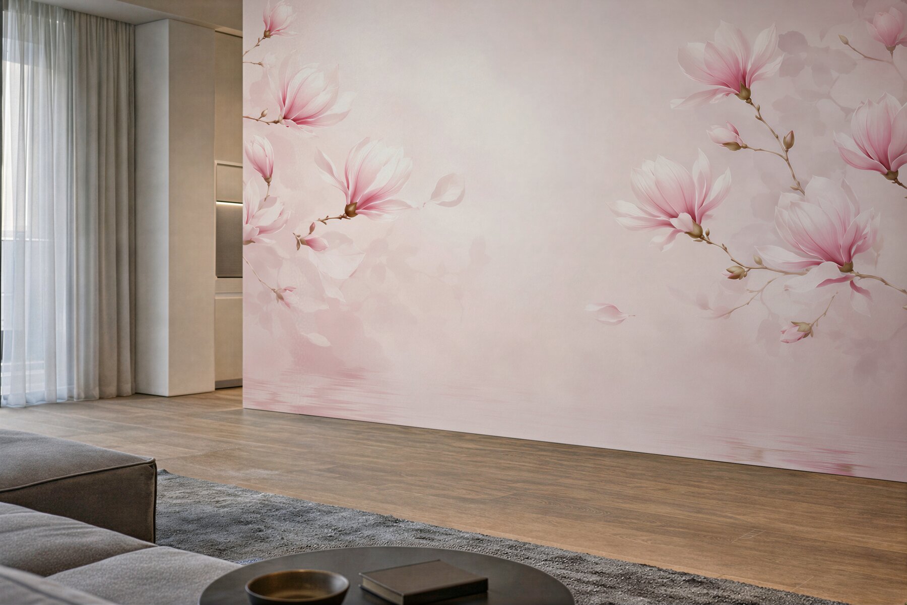 Fototapeta kwitnące magnolie różowe na pastelowym tle do sypialni?v23