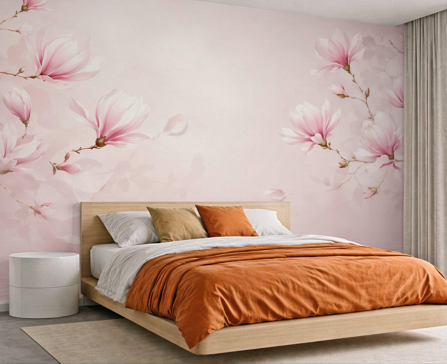 Fototapeta kwitnące magnolie różowe na pastelowym tle do sypialni?v23