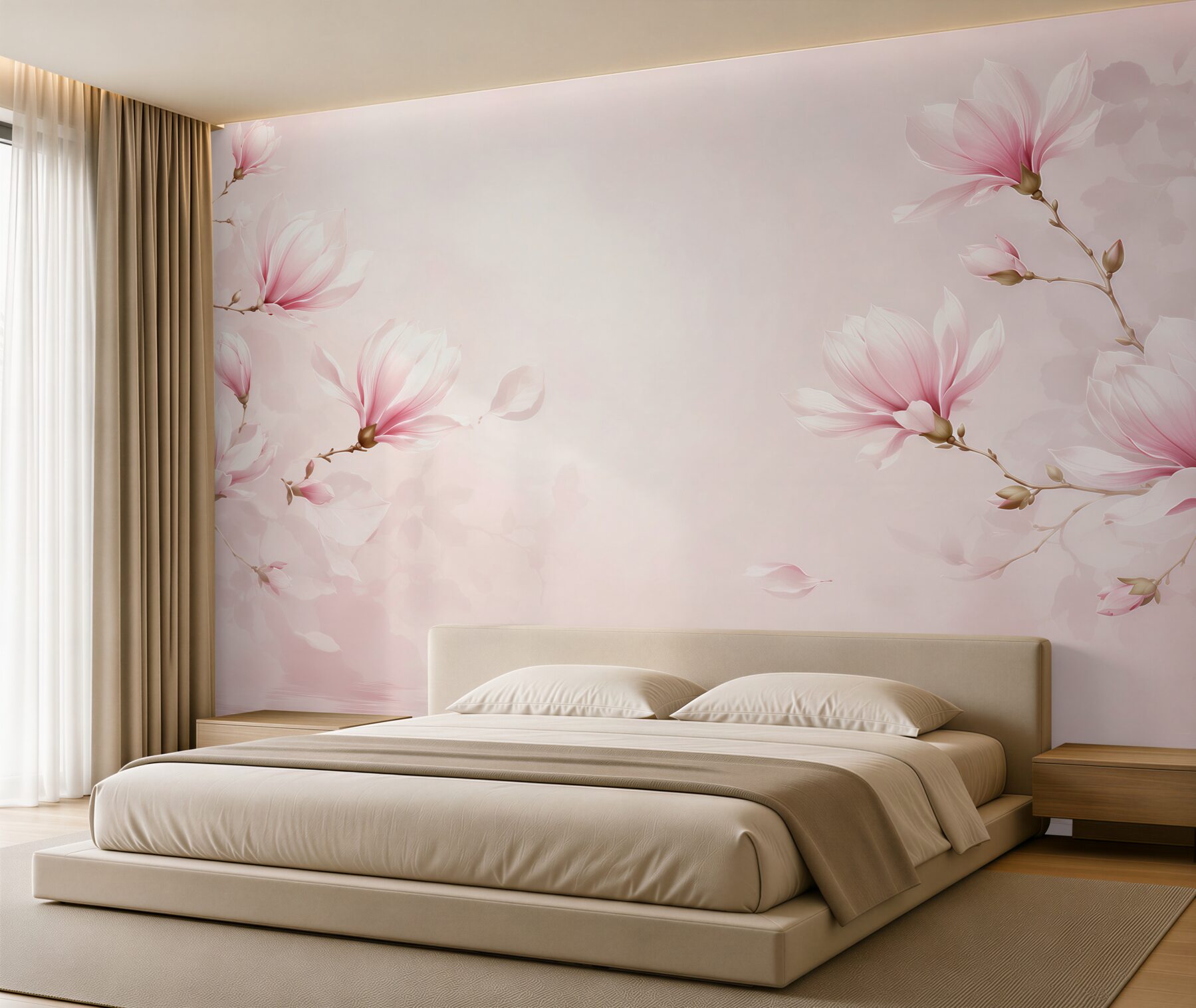 Fototapeta kwitnące magnolie różowe na pastelowym tle do sypialni?v23