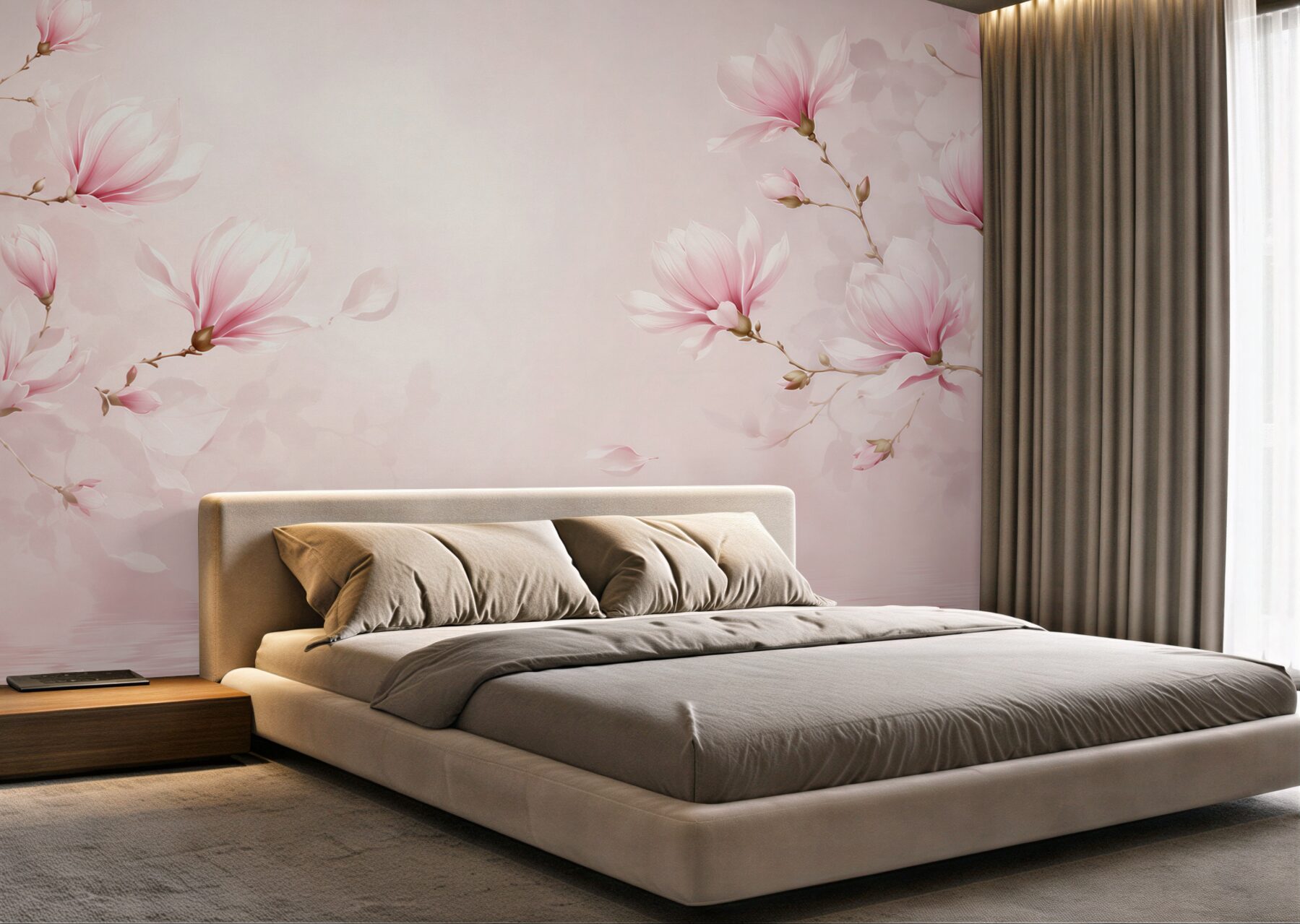 Fototapeta kwitnące magnolie różowe na pastelowym tle do sypialni?v23