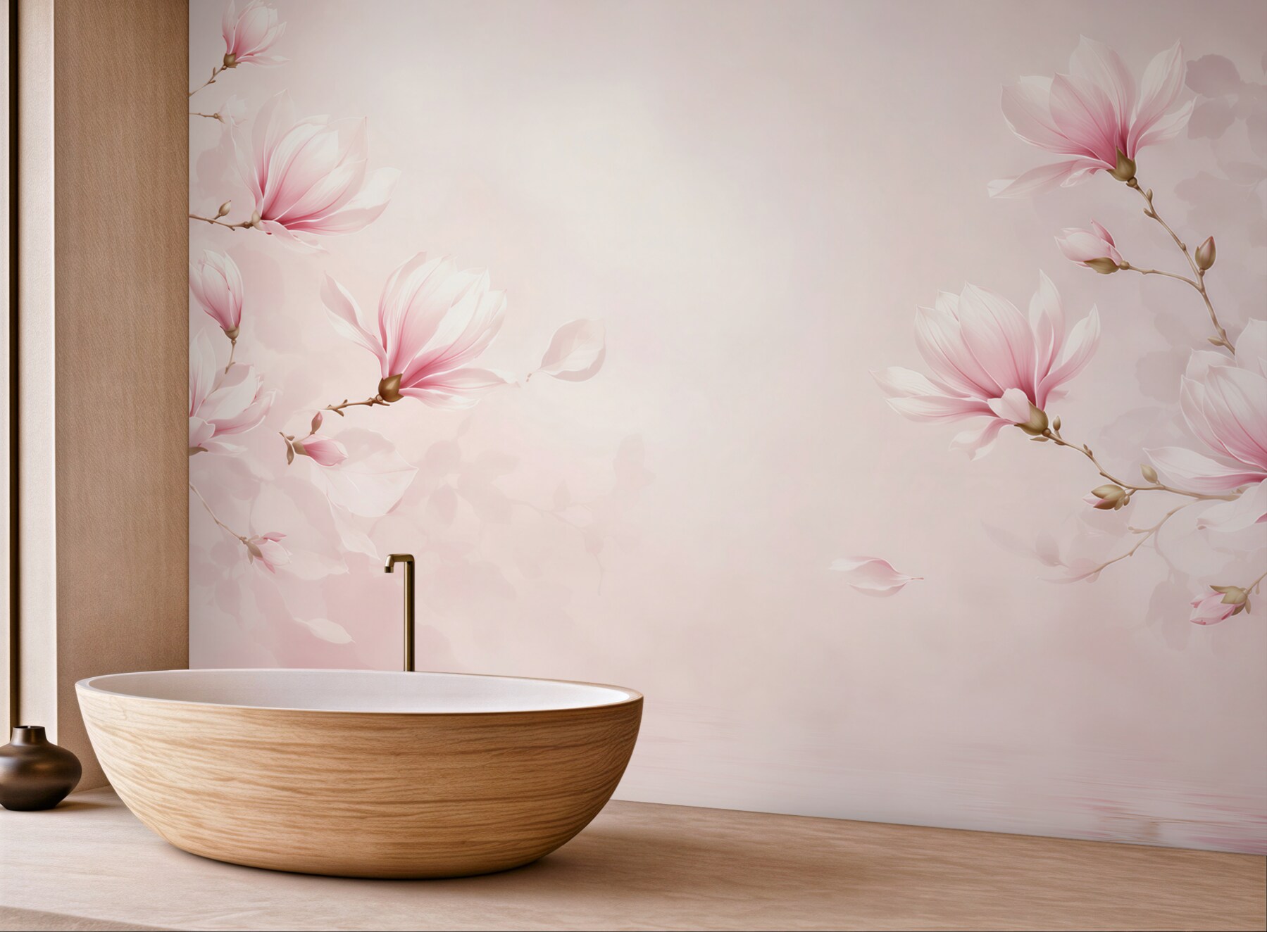 Fototapeta kwitnące magnolie różowe na pastelowym tle do sypialni?v23