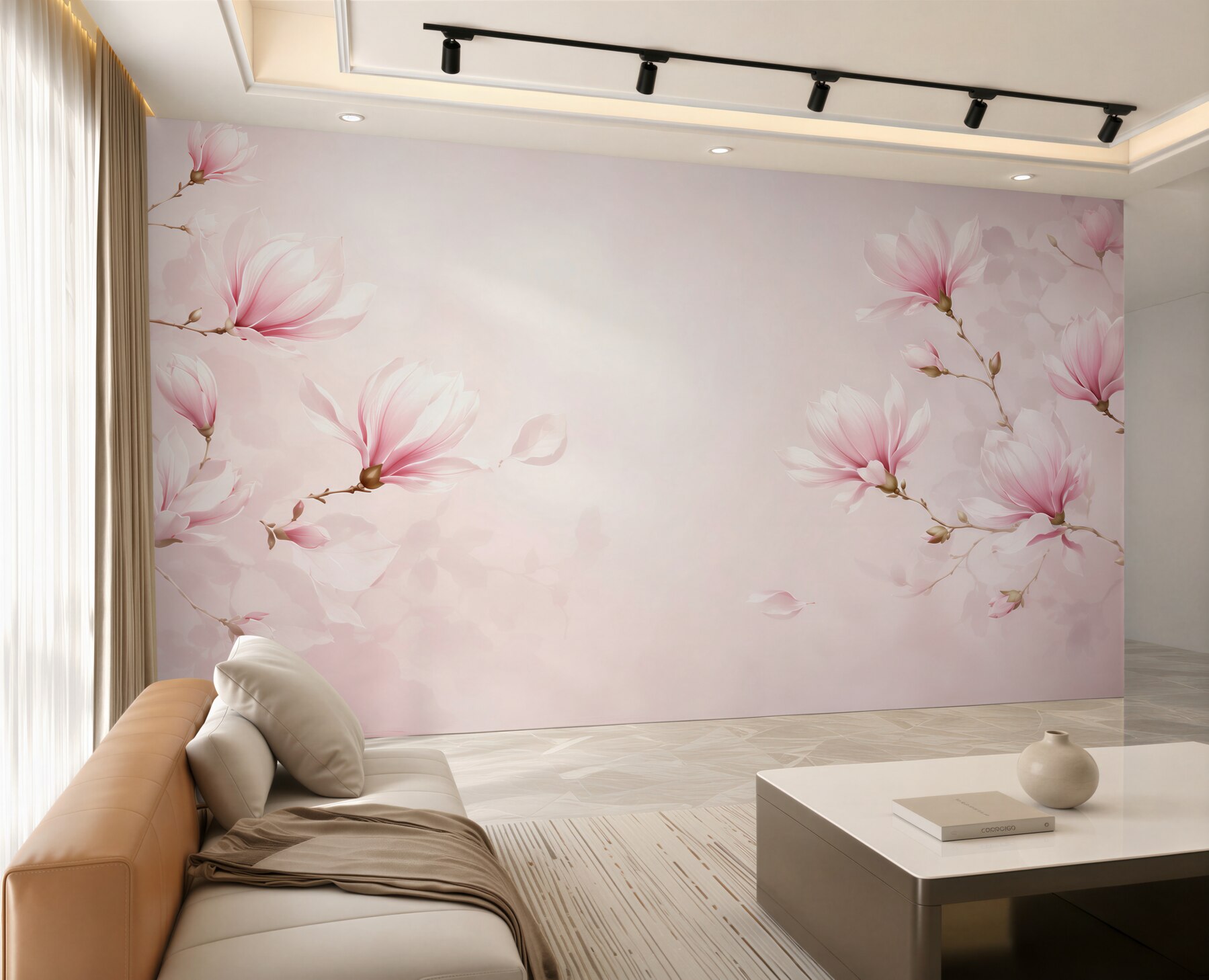 Fototapeta kwitnące magnolie różowe na pastelowym tle do sypialni?v23