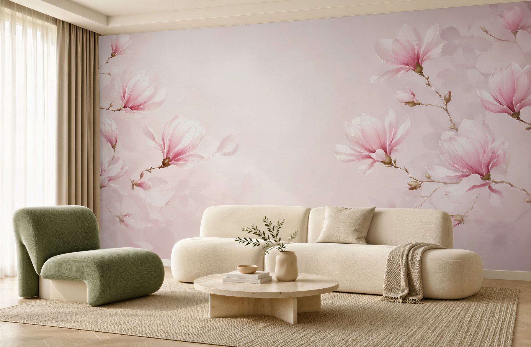 Fototapeta kwitnące magnolie różowe na pastelowym tle do sypialni?v23