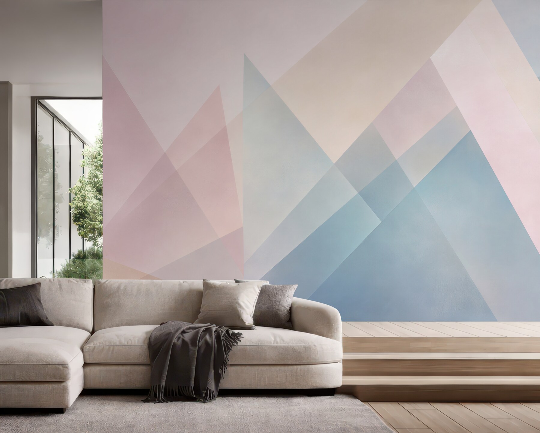 Fototapeta geometryczna abstrakcja pastelowa różowo błękitna do nowoczesnego wnętrza?v23