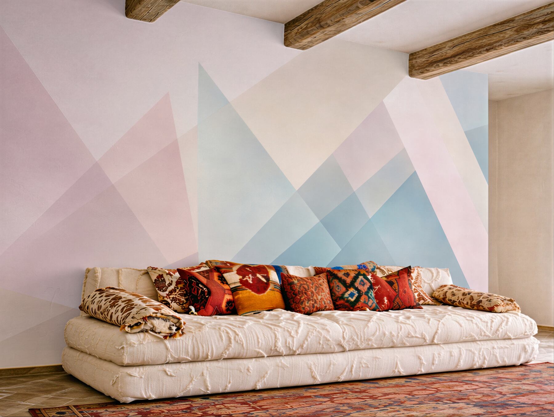 Fototapeta geometryczna abstrakcja pastelowa różowo błękitna do nowoczesnego wnętrza?v23