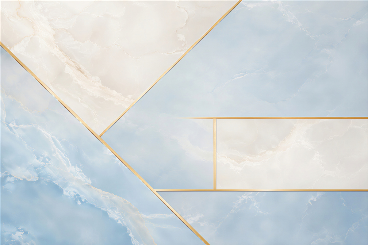 Fototapeta marmur błękitno biały ze złotymi liniami geometryczna elegancja