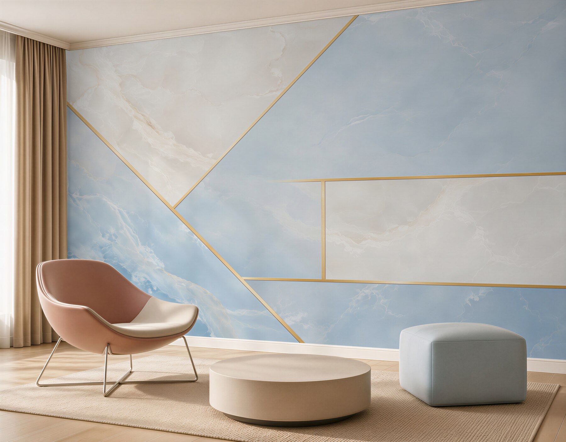 Fototapeta marmur błękitno biały ze złotymi liniami geometryczna elegancja?v23