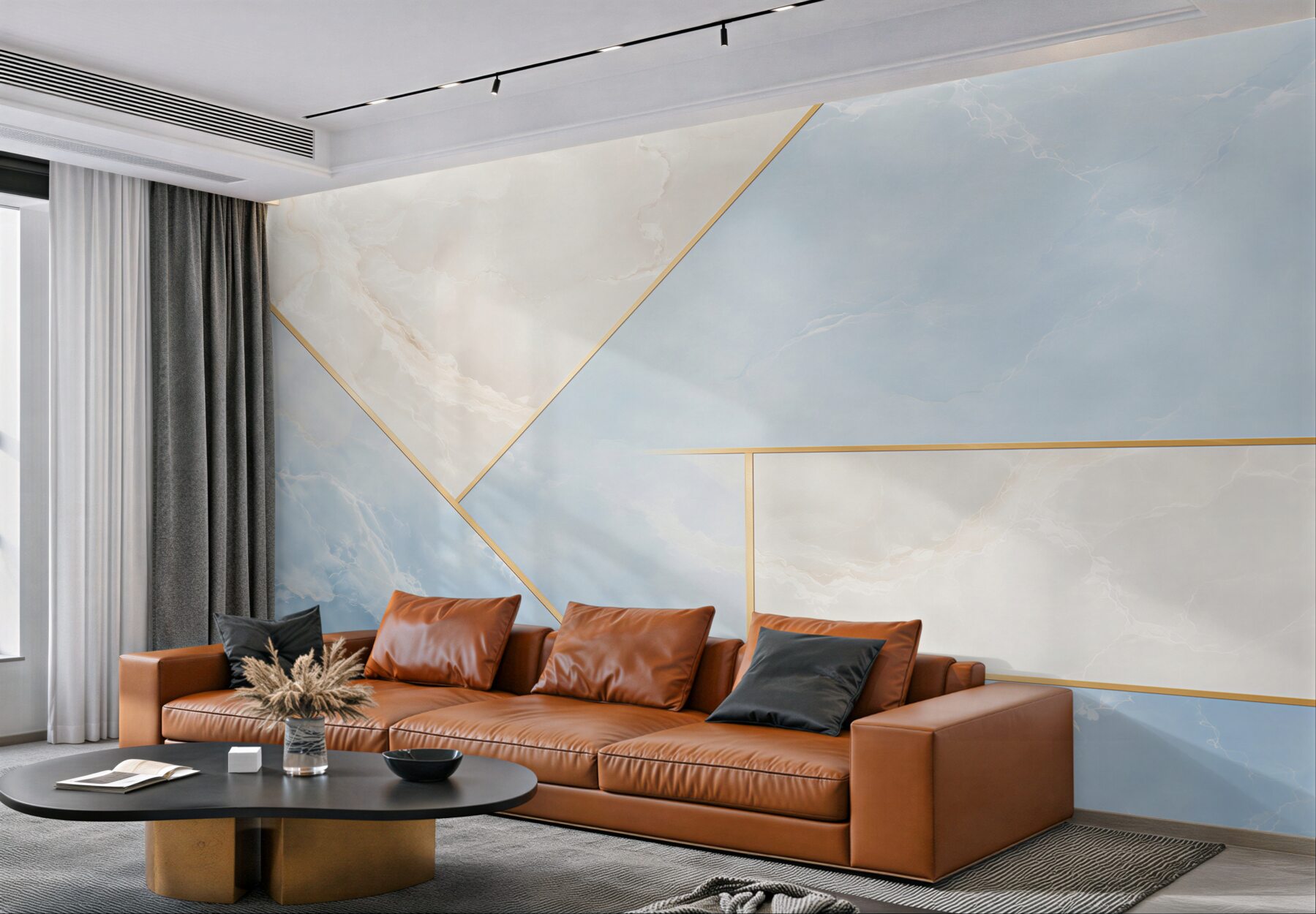 Fototapeta marmur błękitno biały ze złotymi liniami geometryczna elegancja?v23