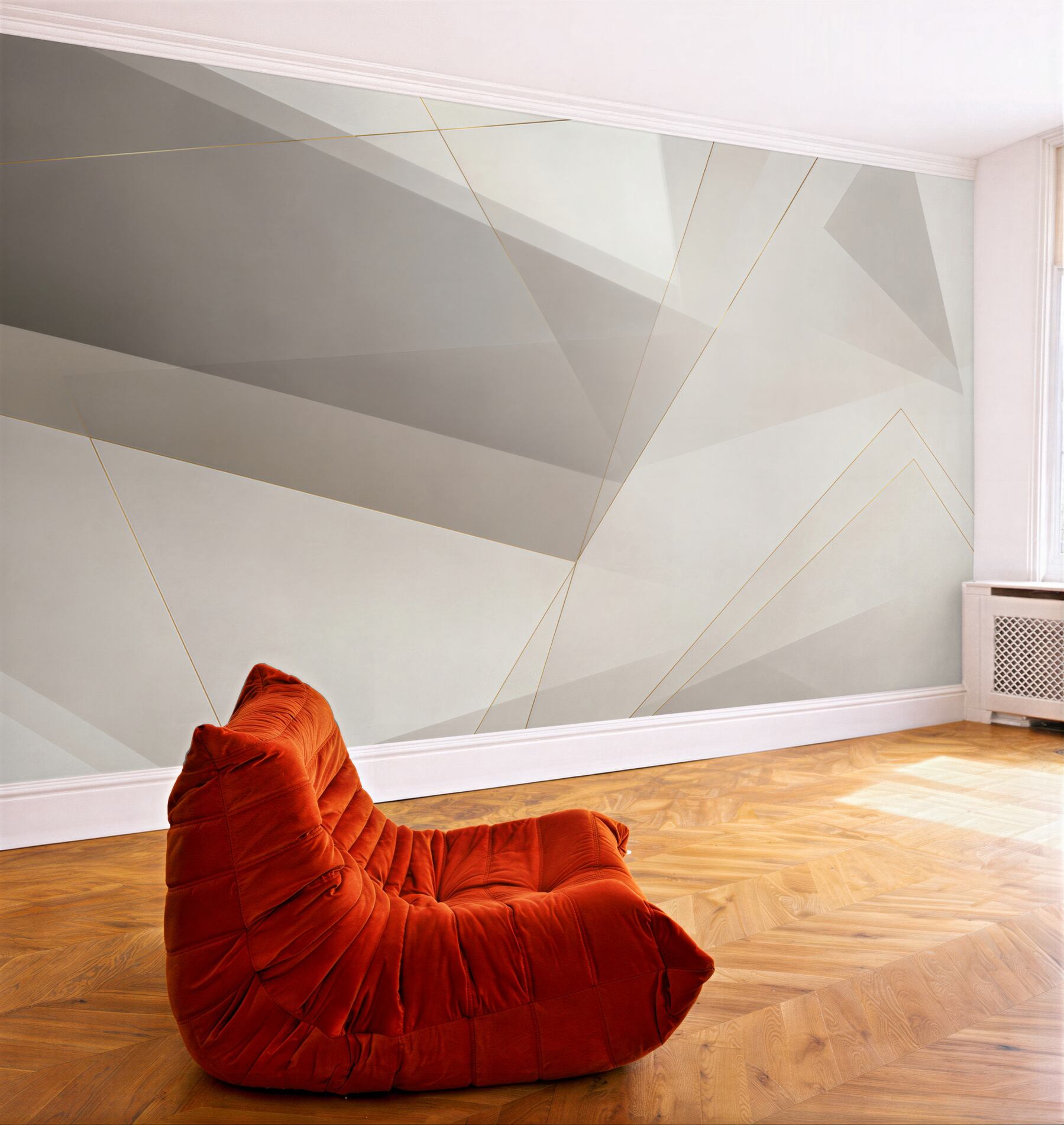 Fototapeta geometryczna abstrakcja beżowo szara ze złotymi liniami?v23