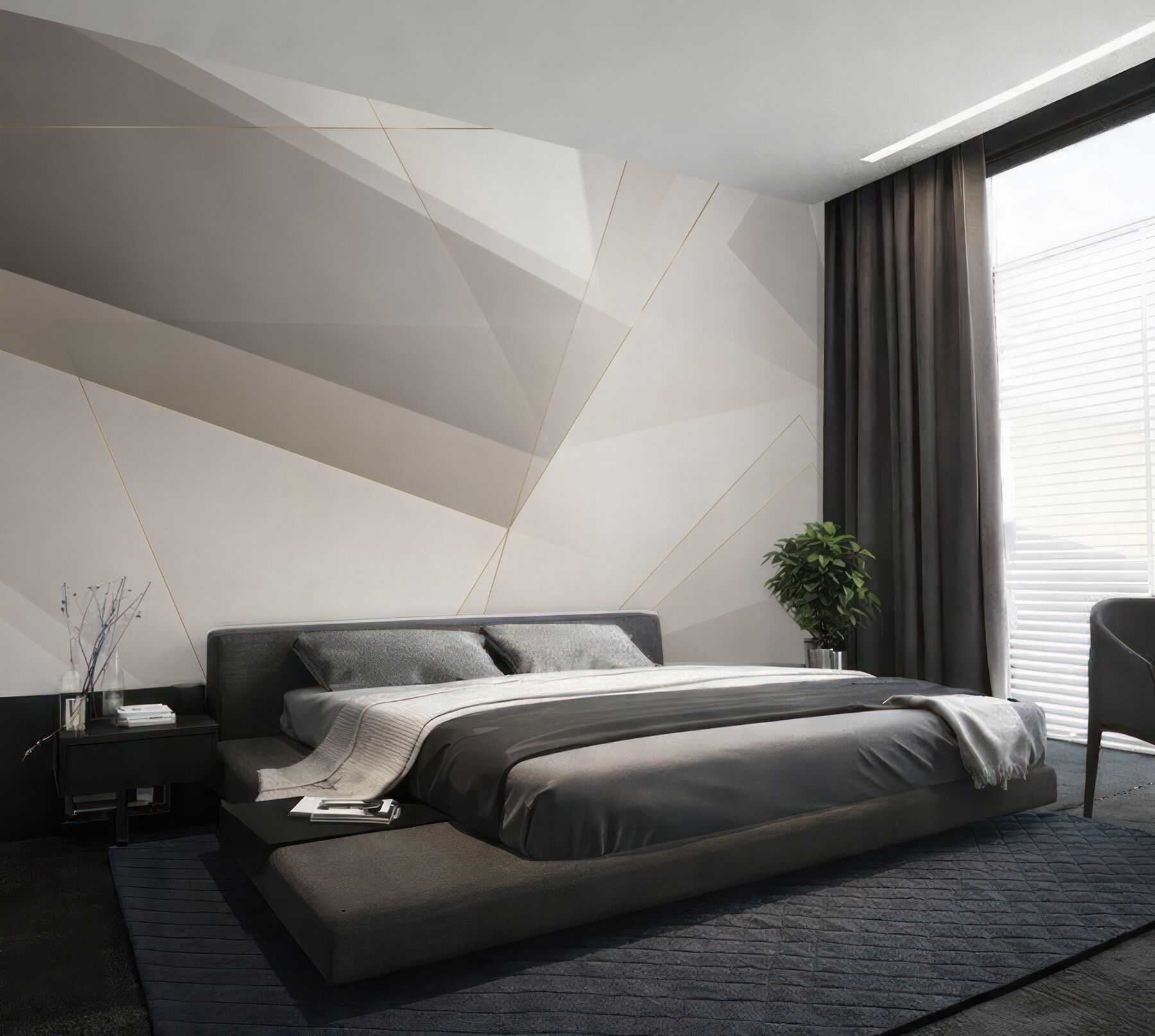 Fototapeta geometryczna abstrakcja beżowo szara ze złotymi liniami?v23