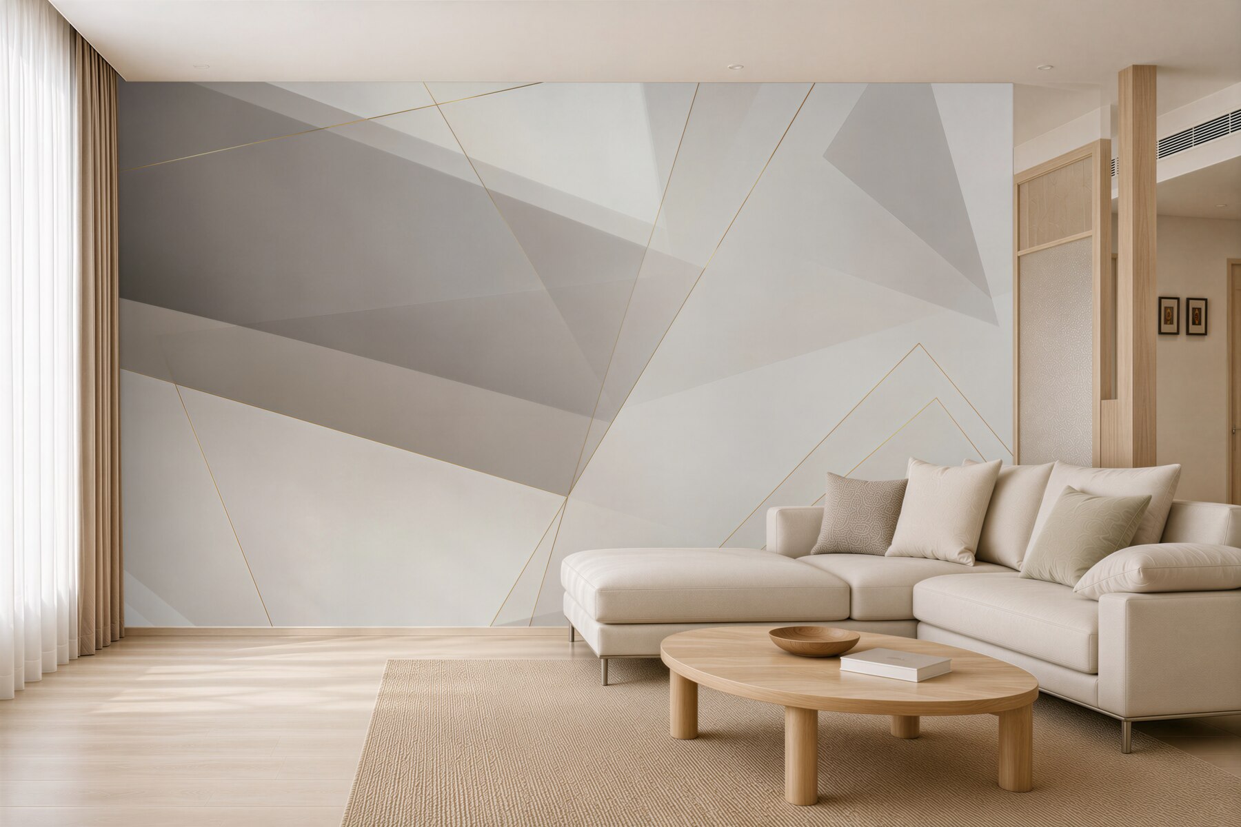 Fototapeta geometryczna abstrakcja beżowo szara ze złotymi liniami?v23