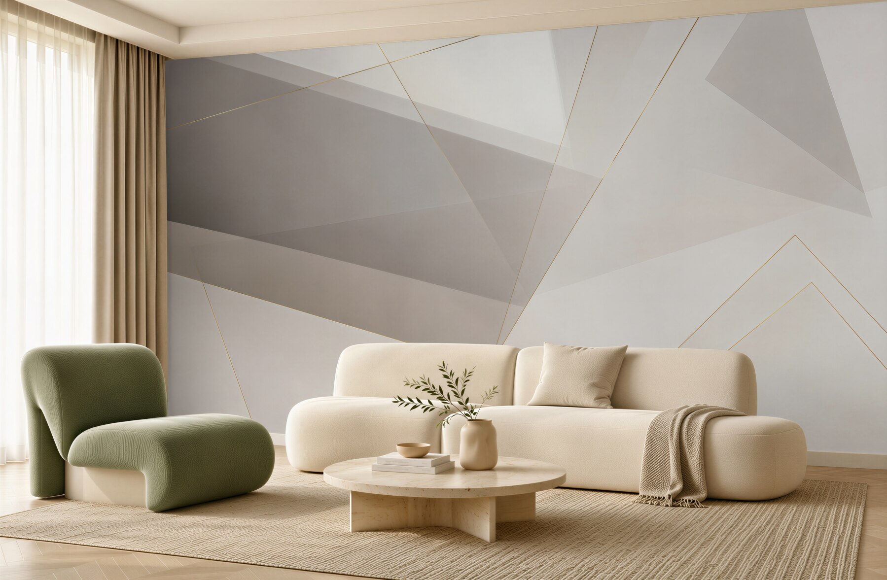 Fototapeta geometryczna abstrakcja beżowo szara ze złotymi liniami?v23