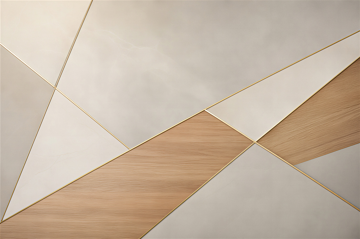 Fototapeta geometryczna beżowa z drewnem i złotymi liniami nowoczesna
