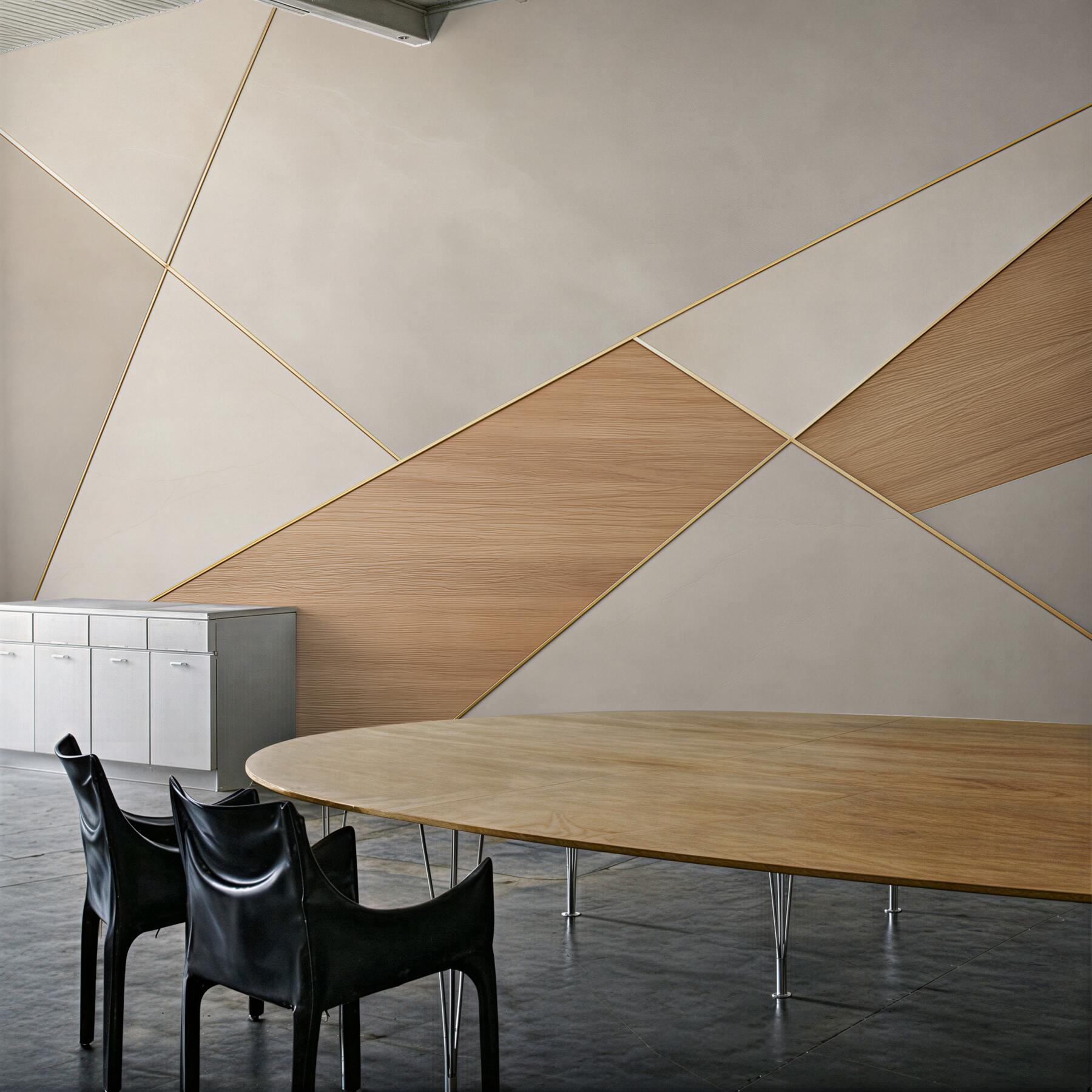 Fototapeta geometryczna beżowa z drewnem i złotymi liniami nowoczesna