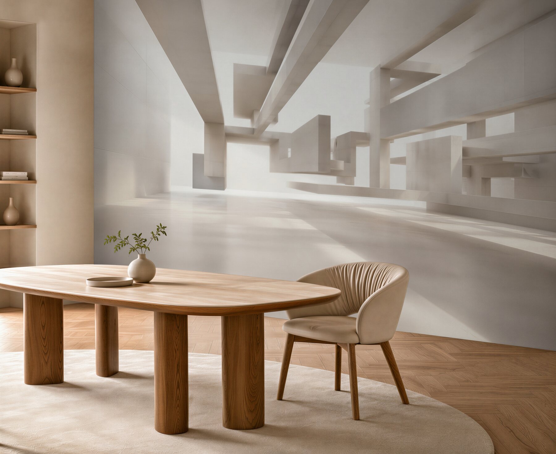 Fototapeta abstrakcyjna architektura 3D beżowa nowoczesna do biura?v23
