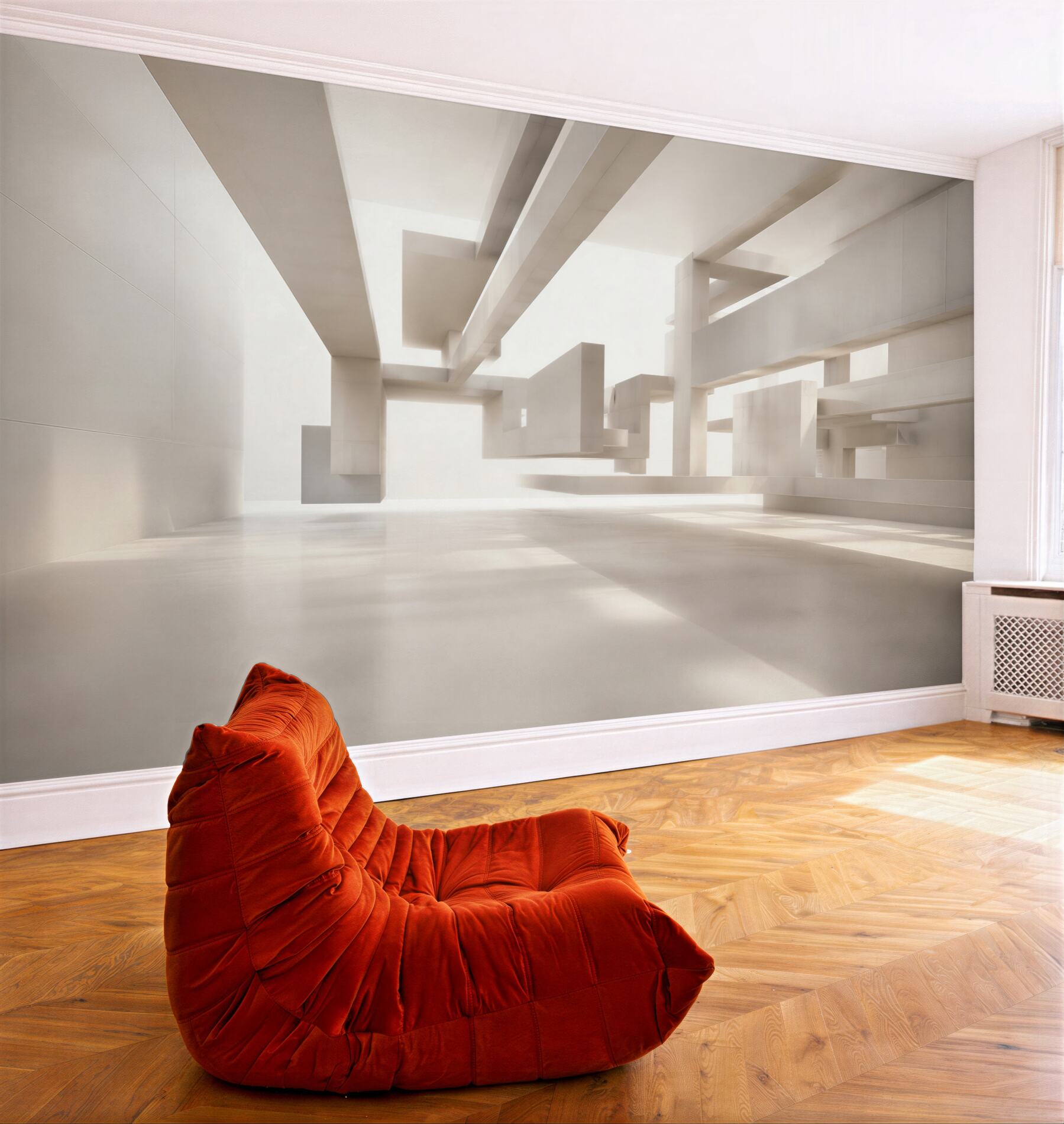 Fototapeta abstrakcyjna architektura 3D beżowa nowoczesna do biura?v23