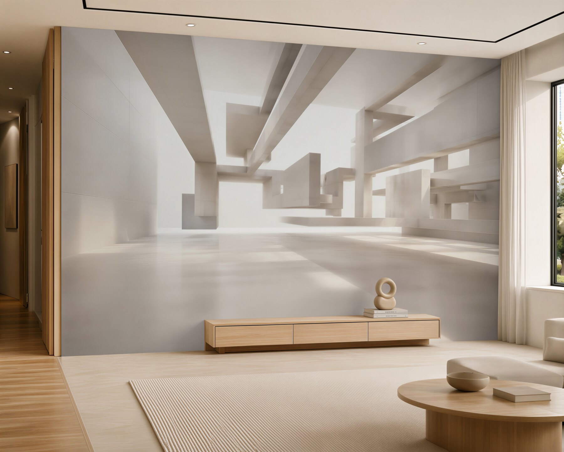 Fototapeta abstrakcyjna architektura 3D beżowa nowoczesna do biura