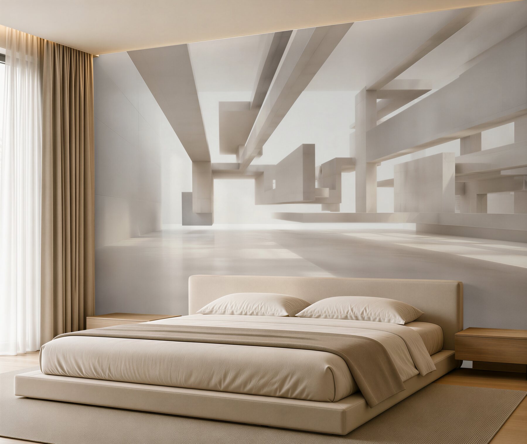 Fototapeta abstrakcyjna architektura 3D beżowa nowoczesna do biura?v23