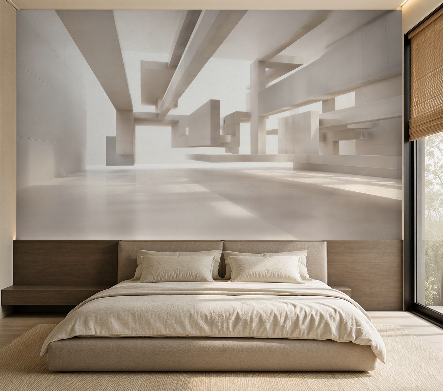 Fototapeta abstrakcyjna architektura 3D beżowa nowoczesna do biura?v23