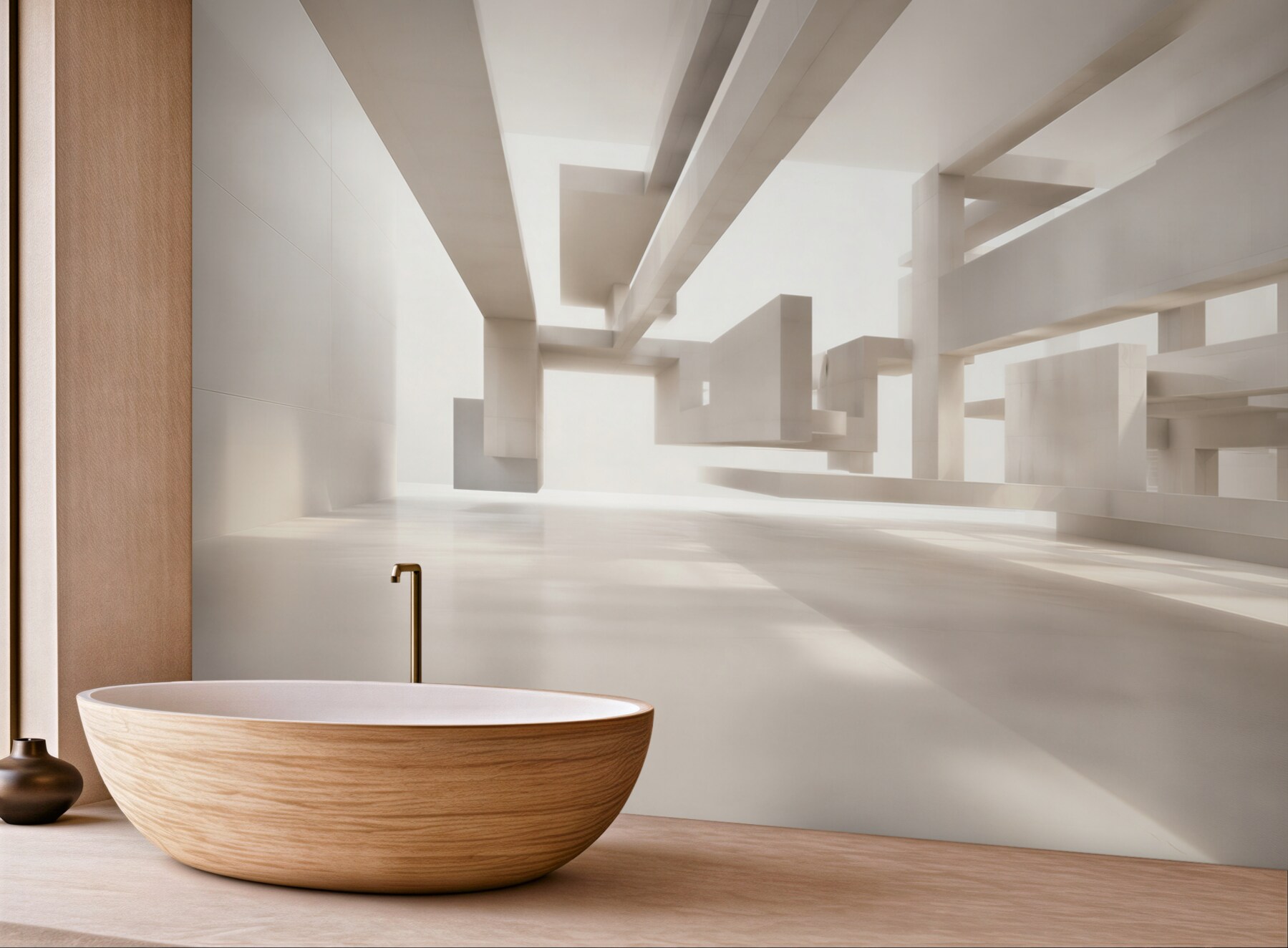 Fototapeta abstrakcyjna architektura 3D beżowa nowoczesna do biura?v23