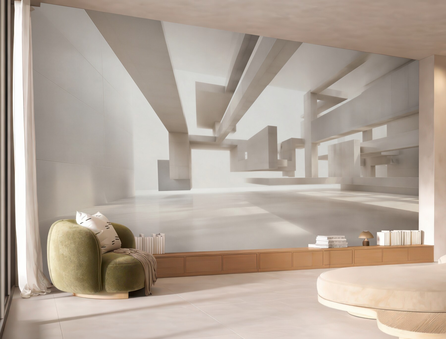 Fototapeta abstrakcyjna architektura 3D beżowa nowoczesna do biura?v23