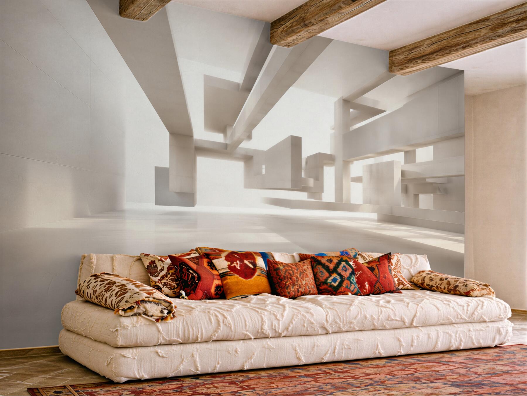 Fototapeta abstrakcyjna architektura 3D beżowa nowoczesna do biura?v23