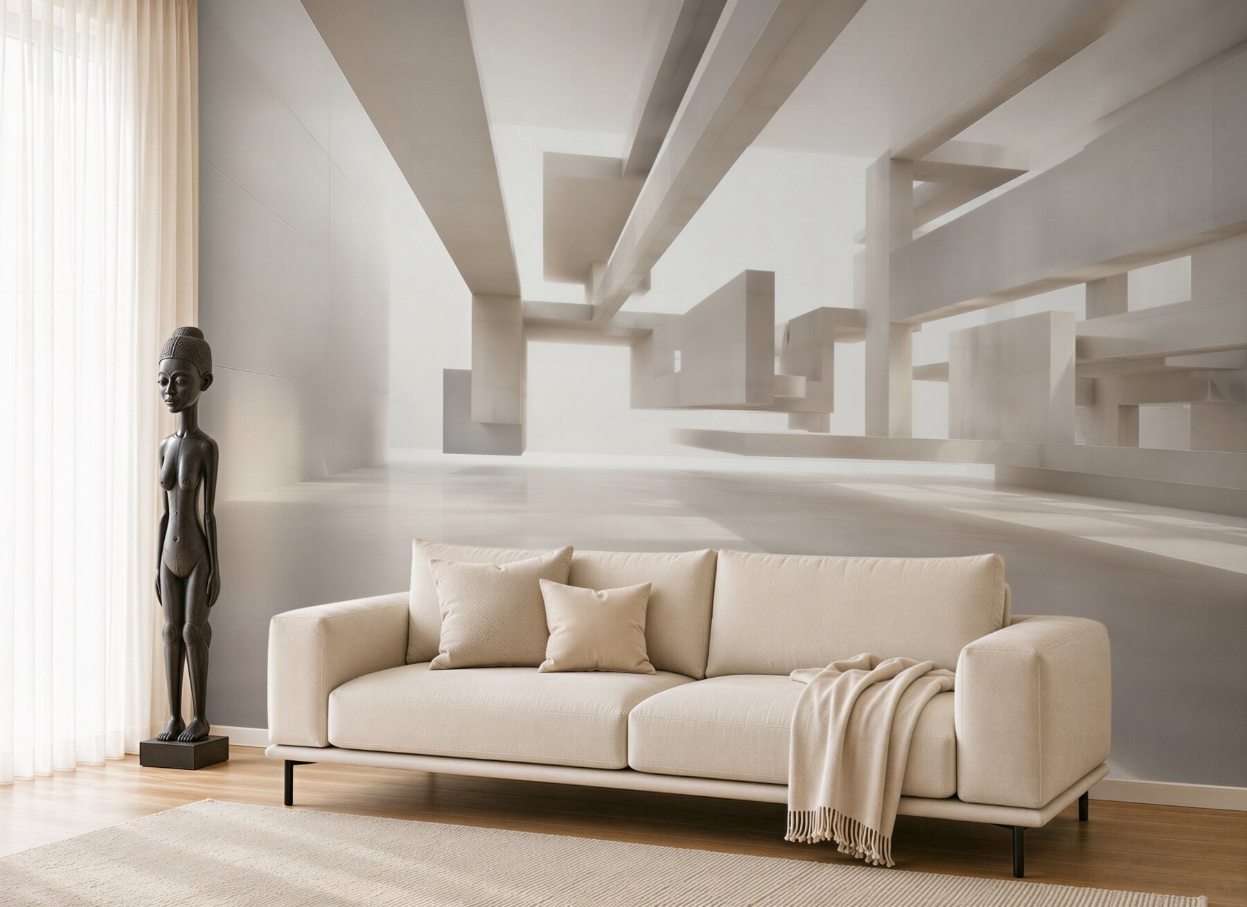 Fototapeta abstrakcyjna architektura 3D beżowa nowoczesna do biura?v23