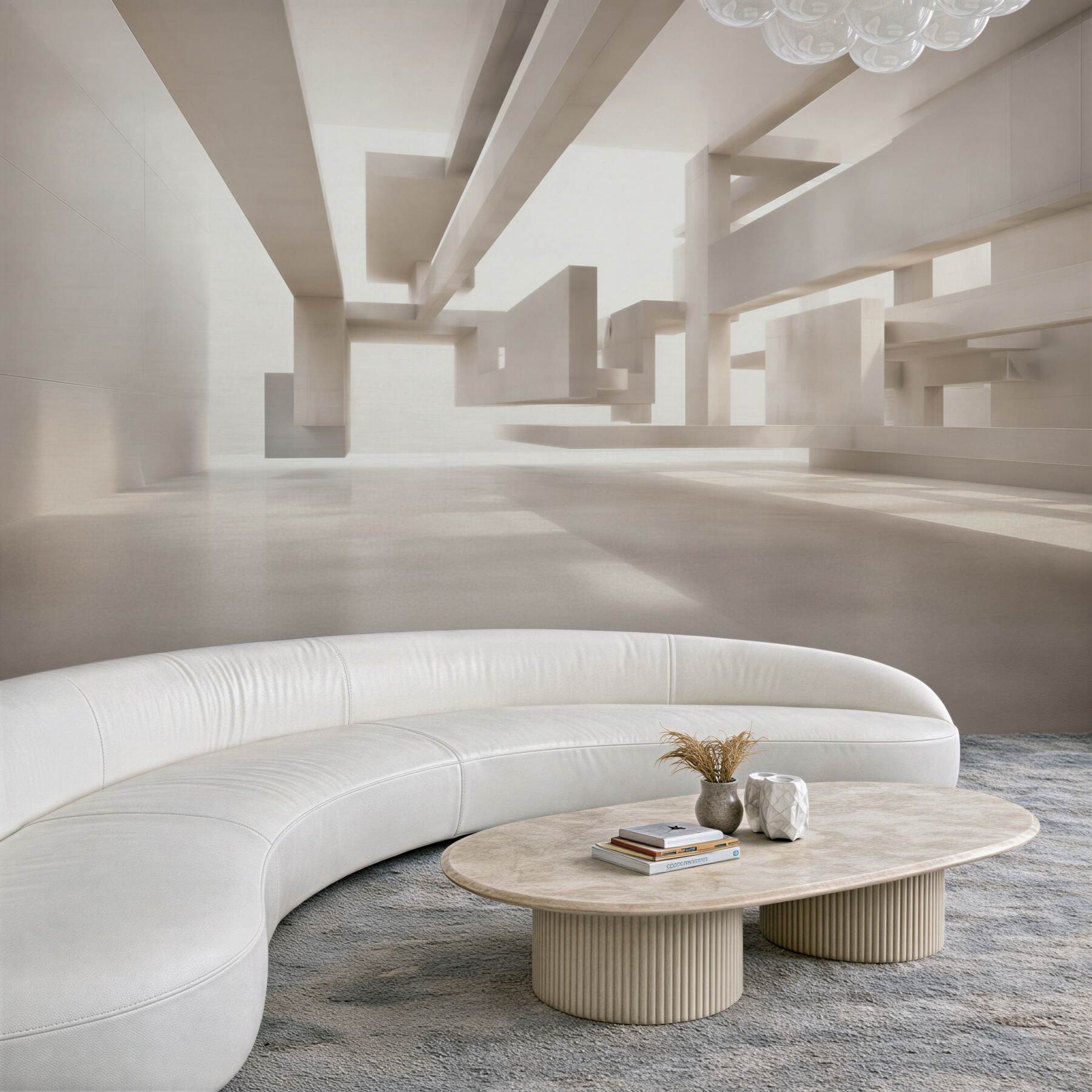 Fototapeta abstrakcyjna architektura 3D beżowa nowoczesna do biura?v23