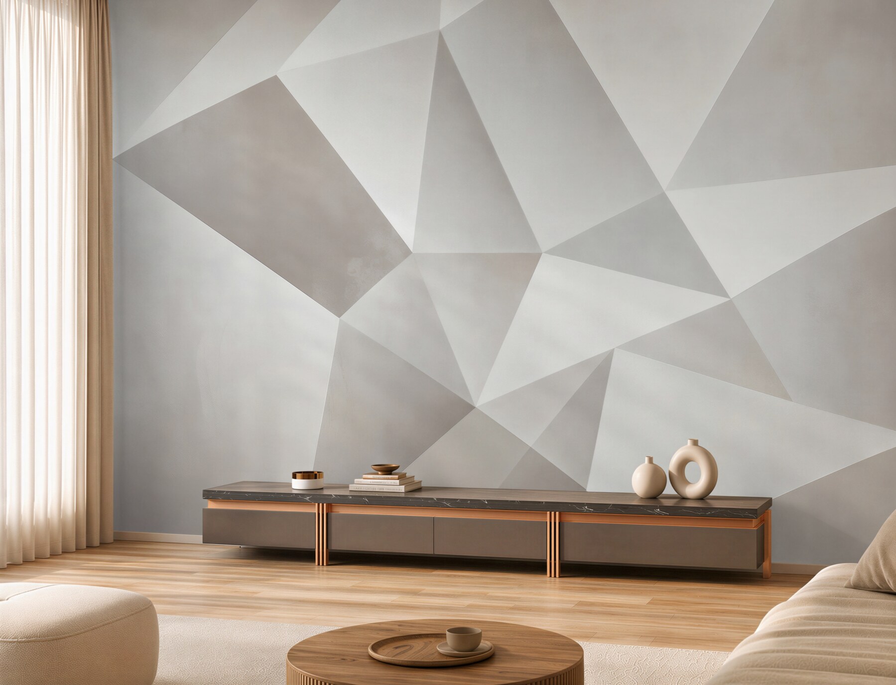 Fototapeta geometryczne trójkąty beżowe nowoczesna abstrakcja 3D