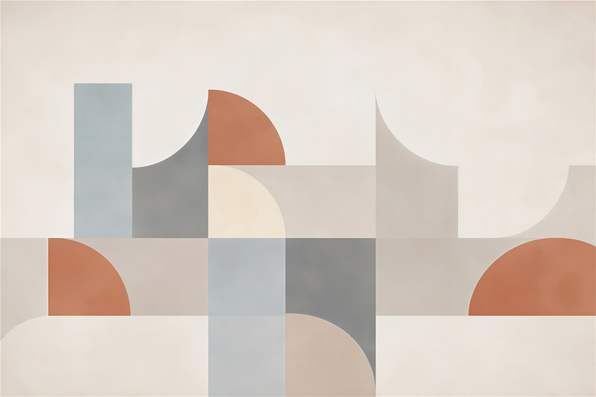 Fototapeta geometryczna abstrakcja beżowa z terakotą i błękitem