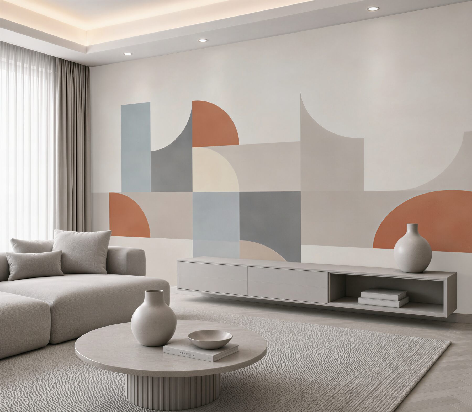 Fototapeta geometryczna abstrakcja beżowa z terakotą i błękitem?v23