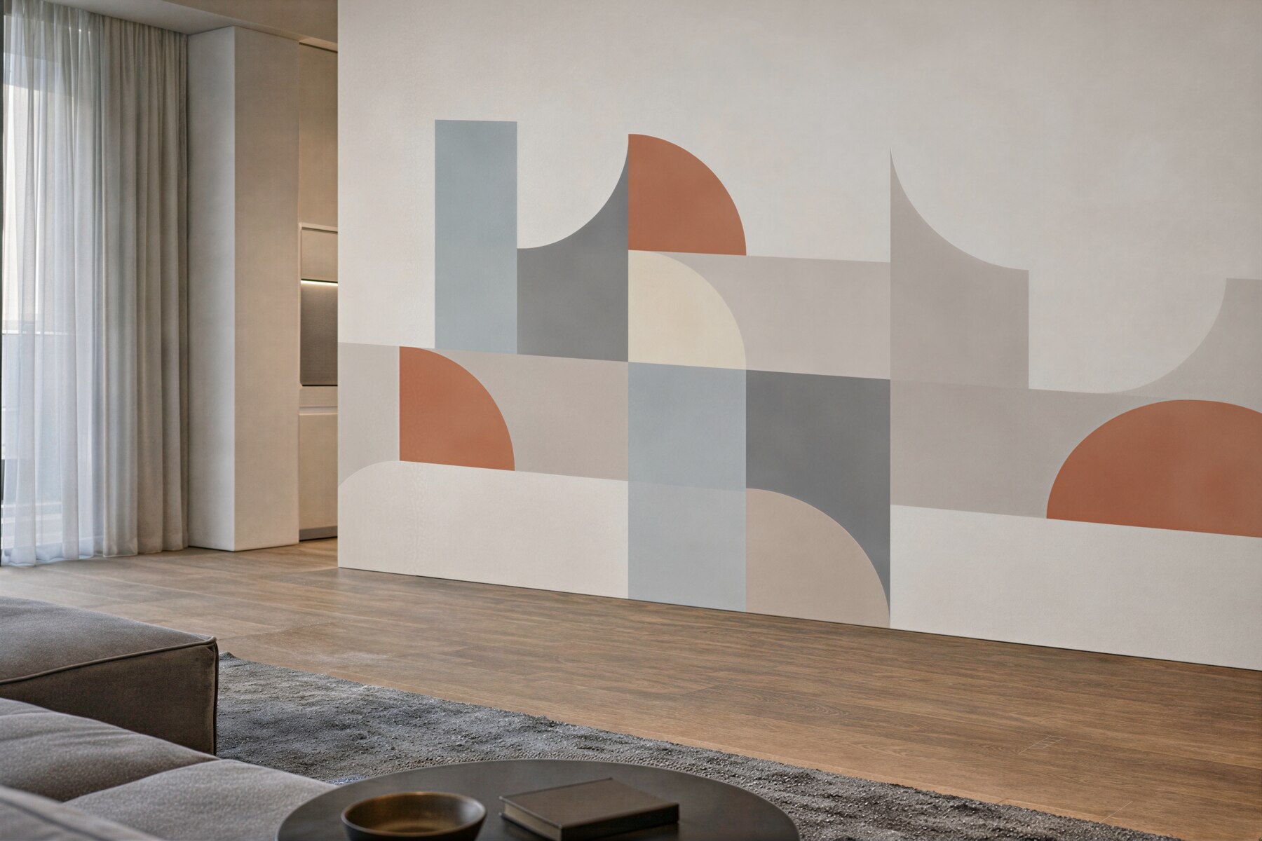 Fototapeta geometryczna abstrakcja beżowa z terakotą i błękitem?v23